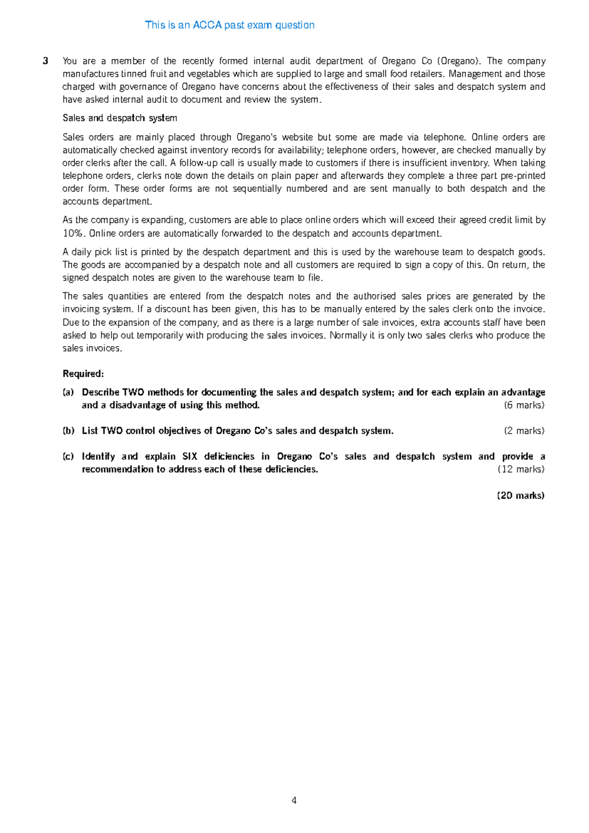 Oregano Co Internal Audit Review: Sales & Despatch System Analysis ...