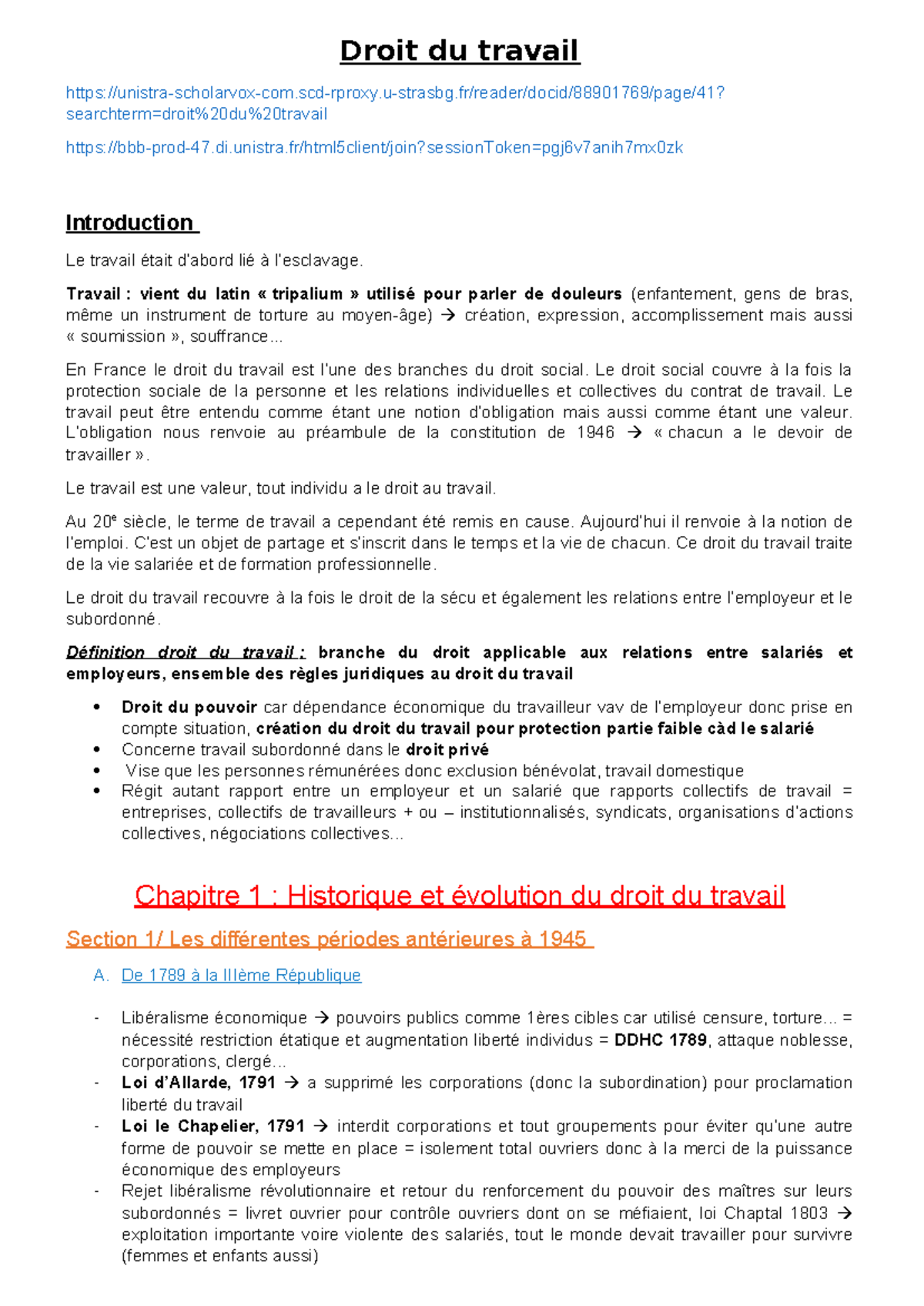 Droit du Travail : Introduction et Historique (Cours DT101) - Studocu