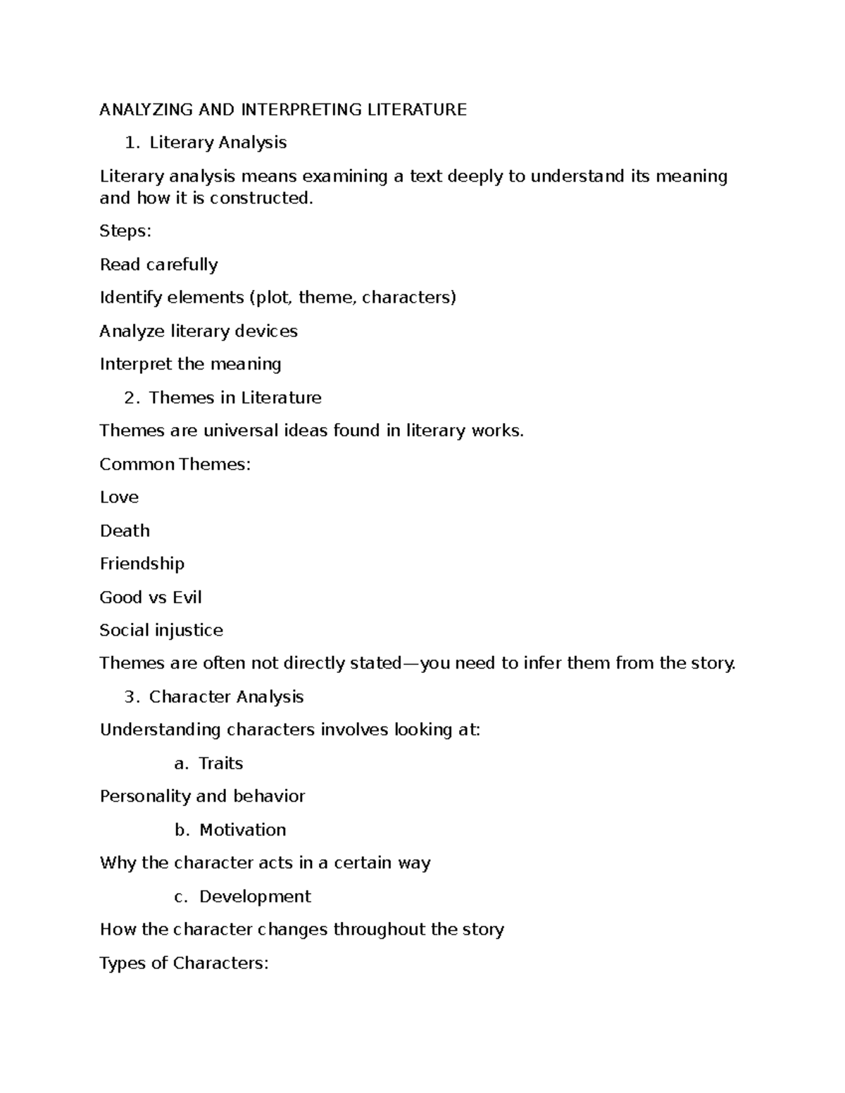 Analyzing and Interpreting Literature: A Comprehensive Guide - Studocu
