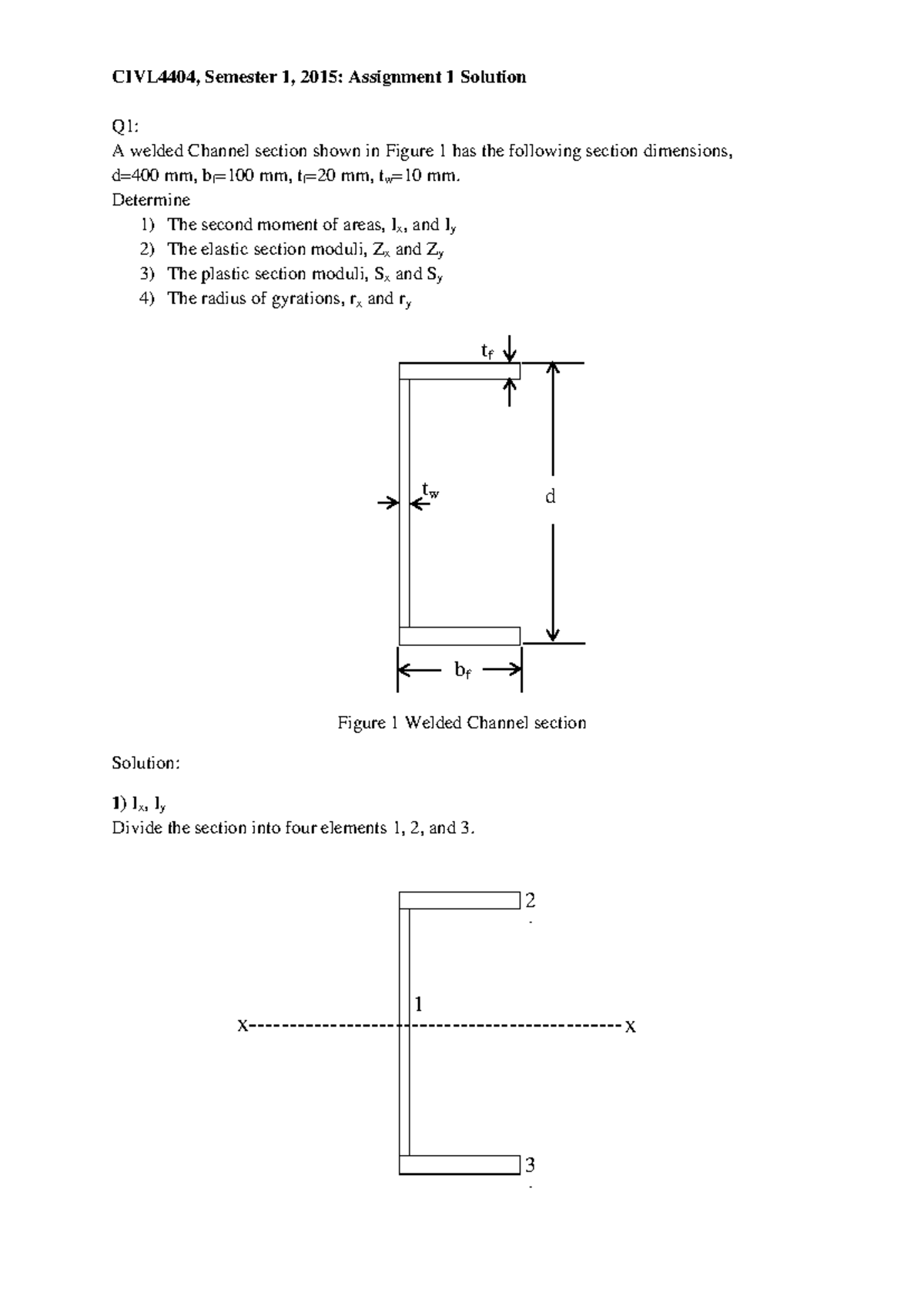 CIVL4404 Assignment 1 Solutions: Channel Section Analysis - Studocu