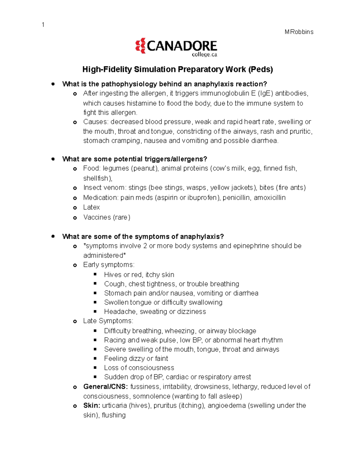 Prepatory Work High Fidelity Pediatrics - 1 MRobbins High-Fidelity ...