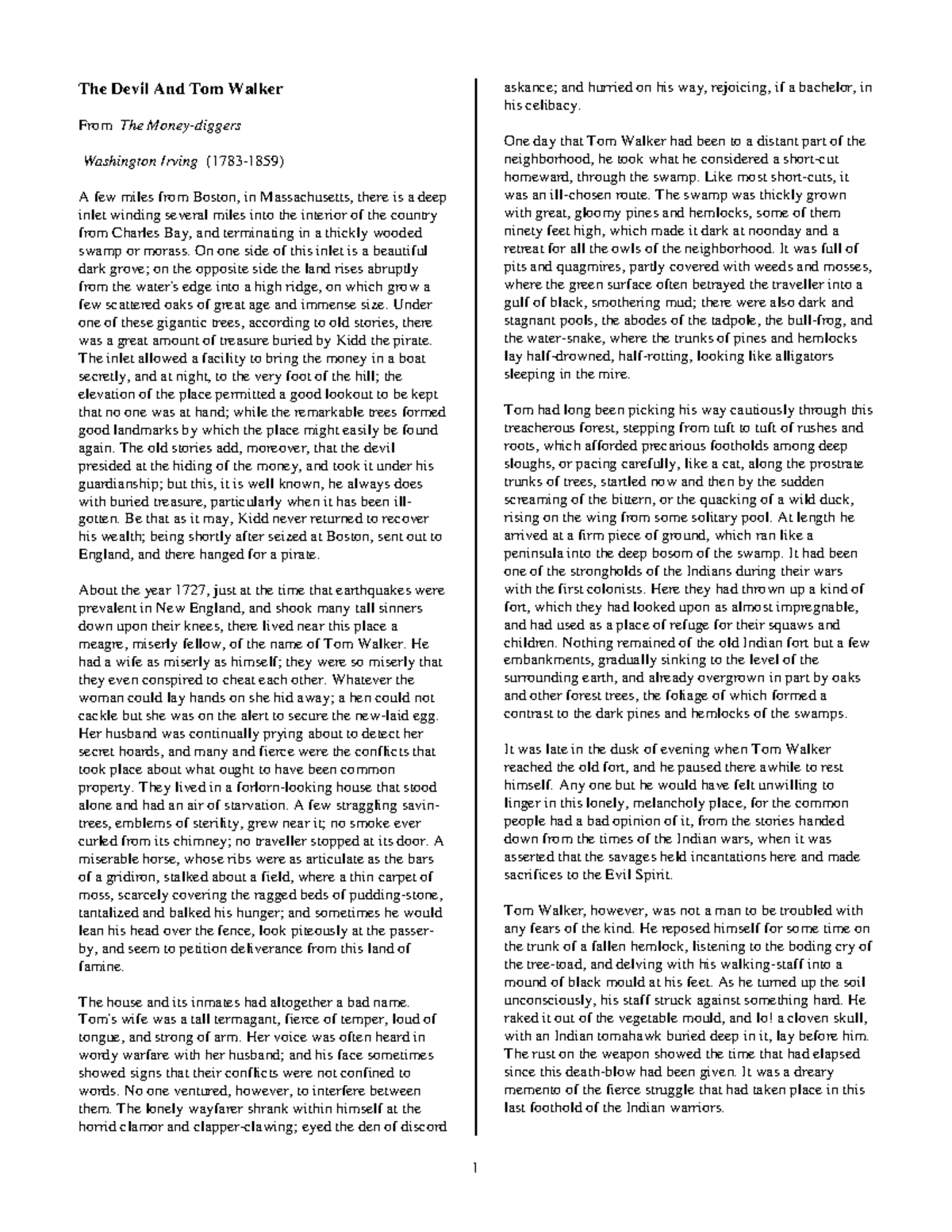 The Devil and Tom Walker & The Cask of Amontillado: Analysis Guide (ENG ...