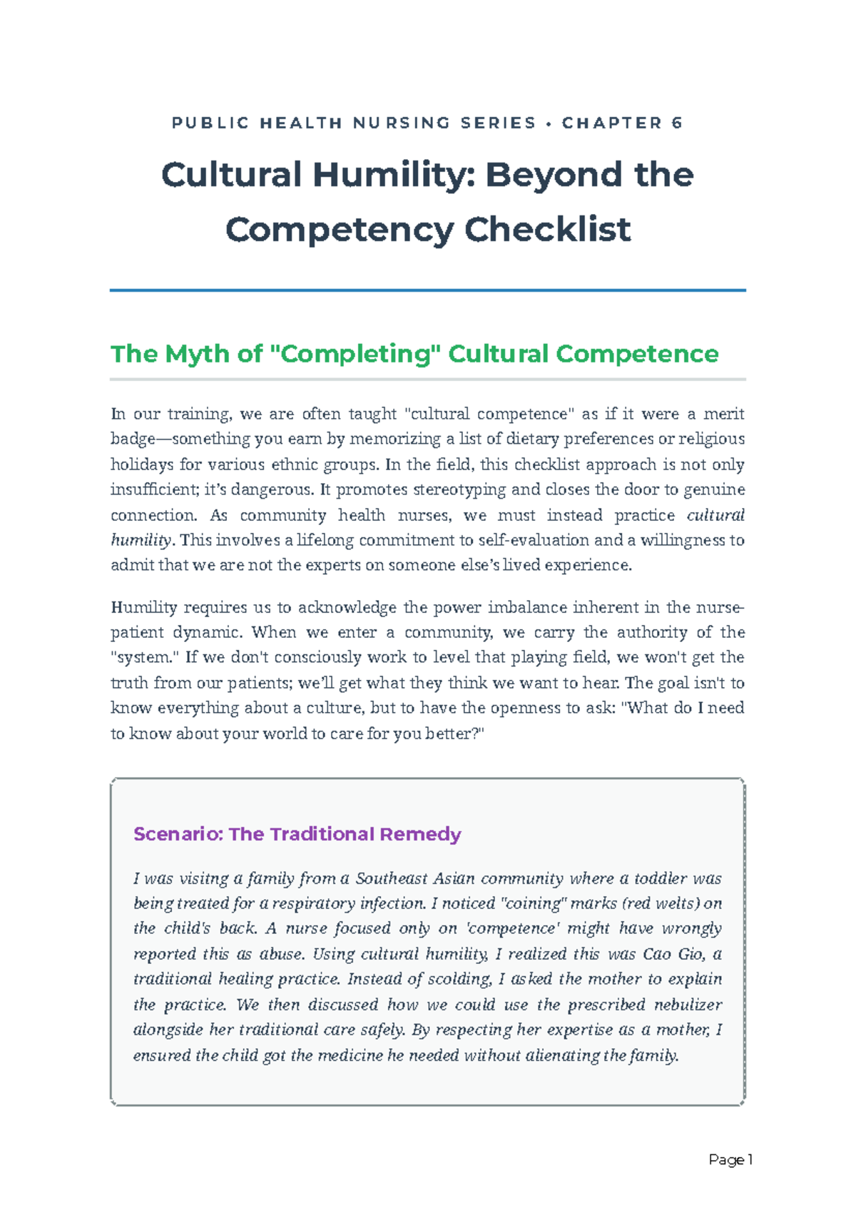 PUB HLT NURSING CH 6: Embracing Cultural Humility in Care - Studocu