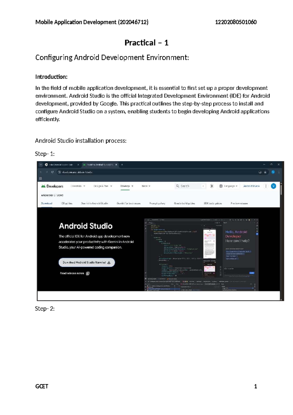 Mobile App Dev (202046712) Practical 1: Configuring Android Studio ...