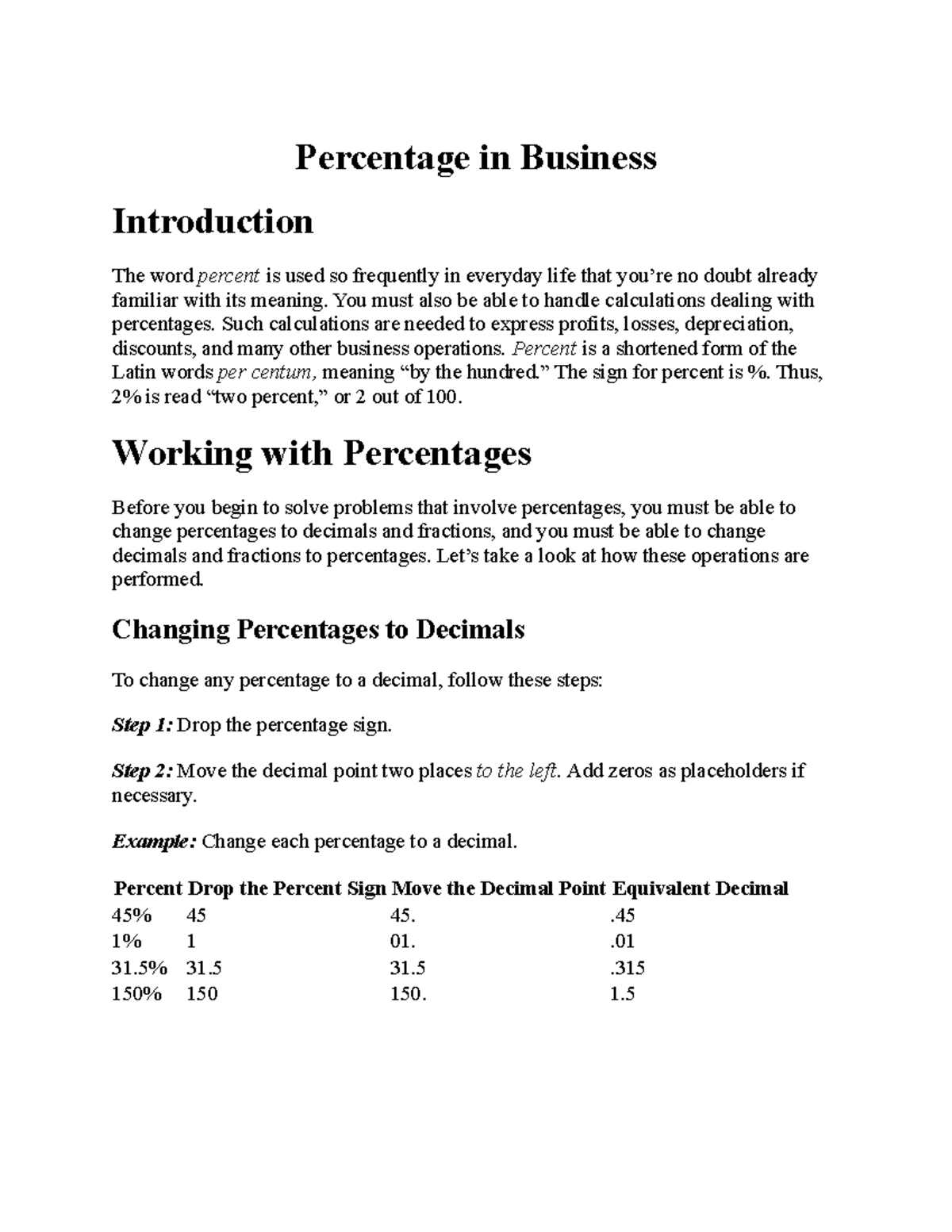 Basic Math for Allied Health: Percentages in Business - Percentage in ...