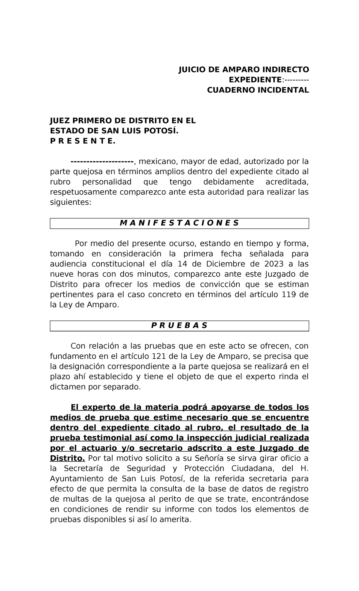 Ofrecimiento de Pruebas en Juicio de Amparo Indirecto 005/2023 - Studocu