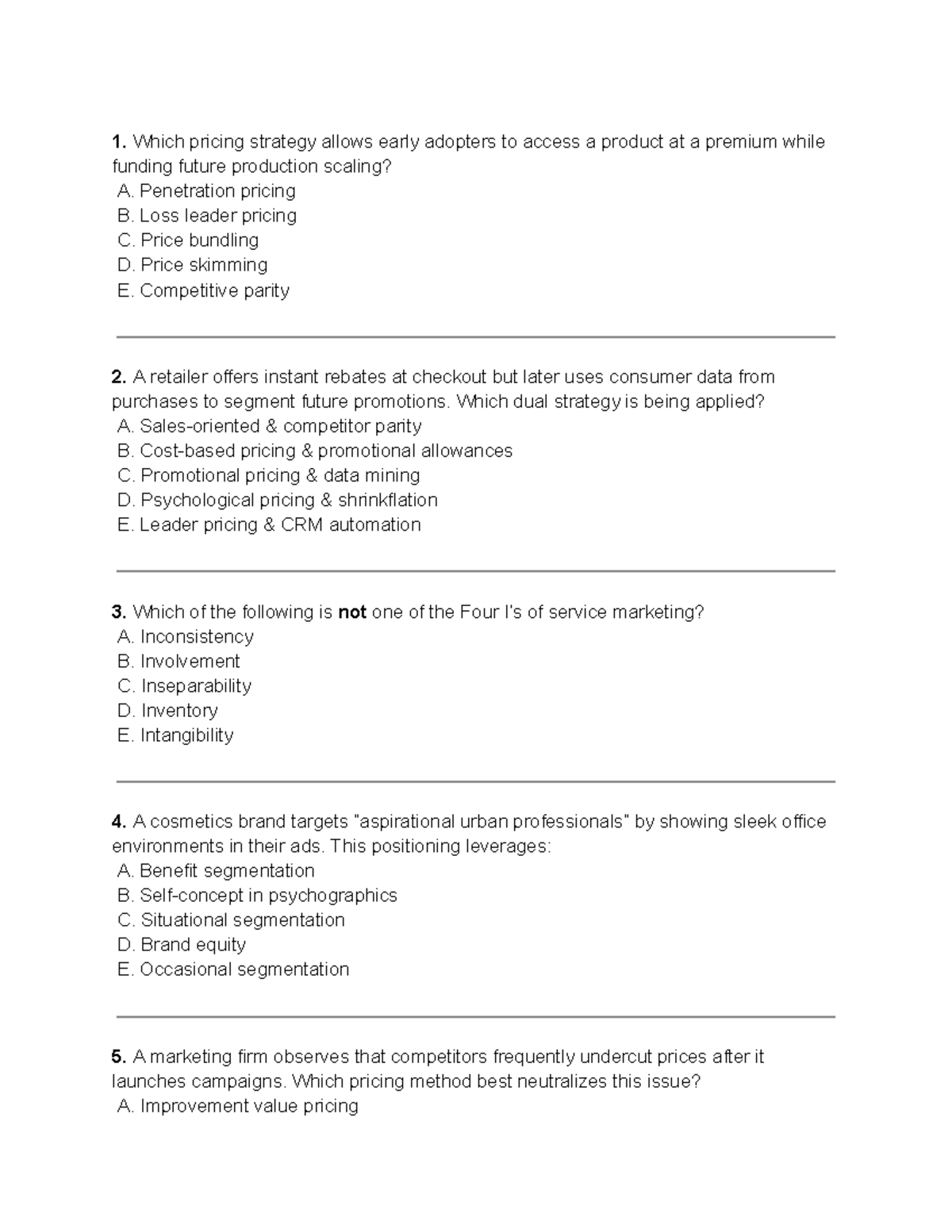 1MA3 - Marketing strategies and pricing tactics practice exam - Studocu