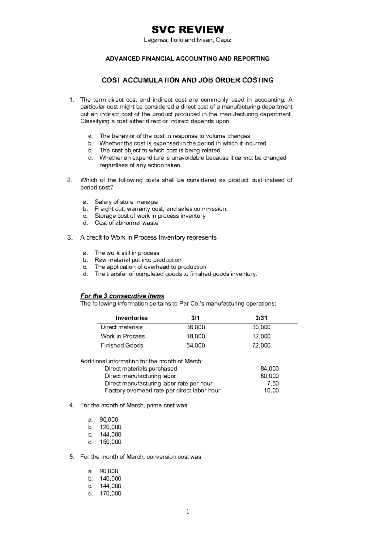 COST Accumulation & JOB Order Costing Review (AFAR) - Studocu