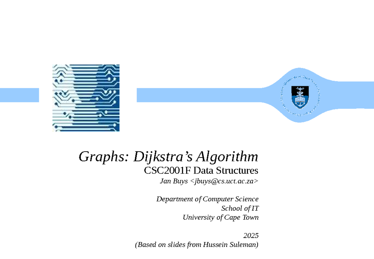 Graphs and Dijkstra's Algorithm: CSC2001F Data Structures 2025 - Studocu