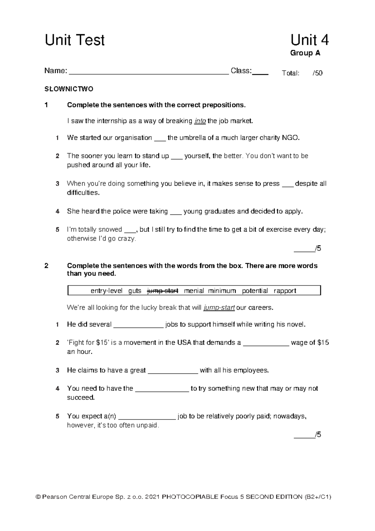 Focus 5 2E Unit Test Unit 4 Group A - Vocabulary & Grammar - Studocu