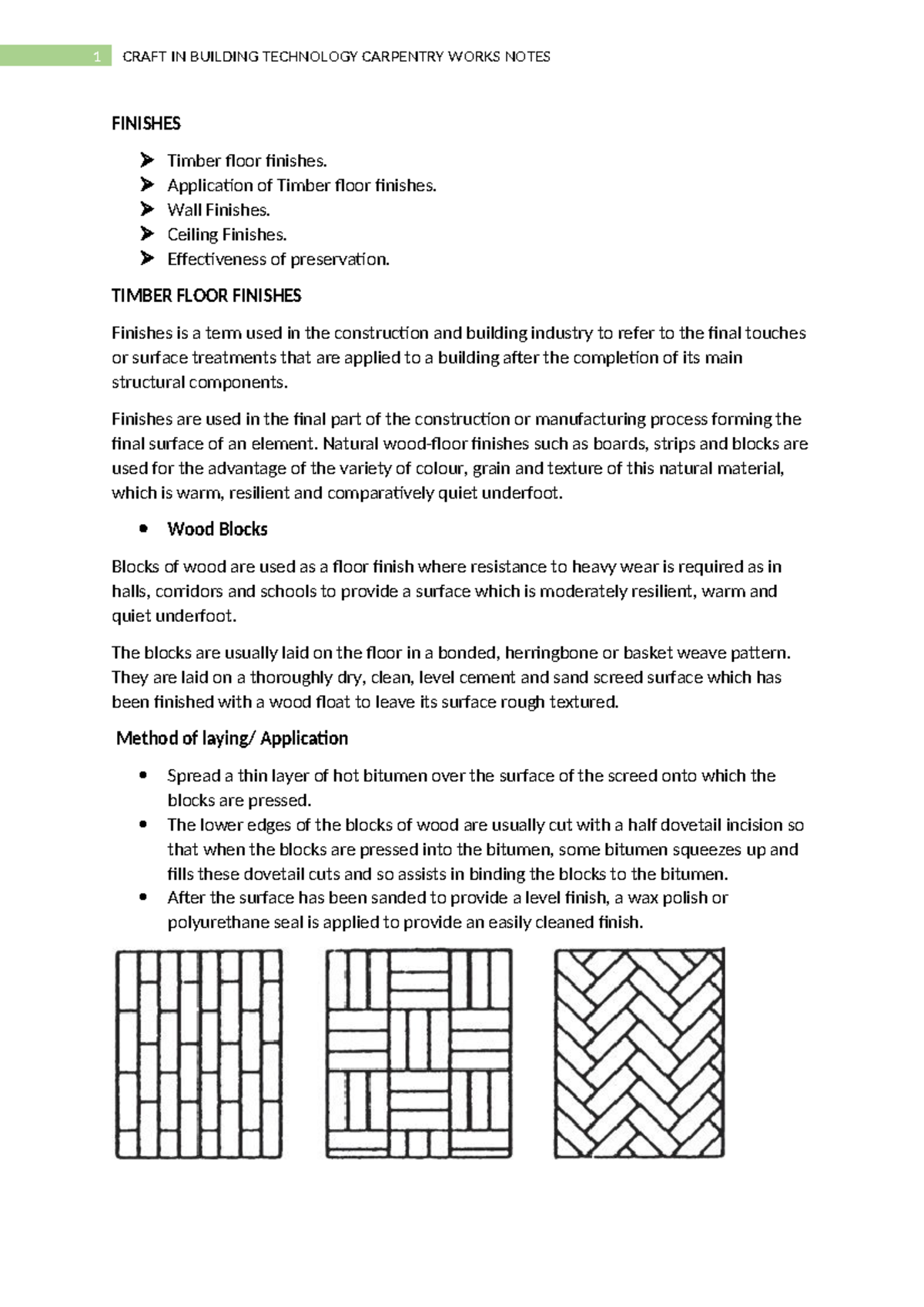 CRAFT IN BUILDING TECHNOLOGY: CARPENTRY WORKS NOTES ON FINISHES - Studocu