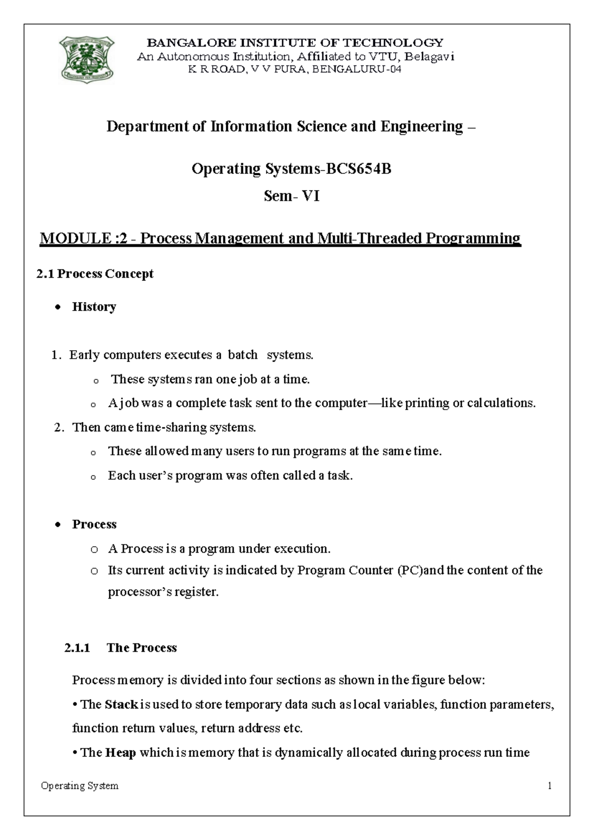 OS Module 2: Process Management and Programming Notes - Studocu