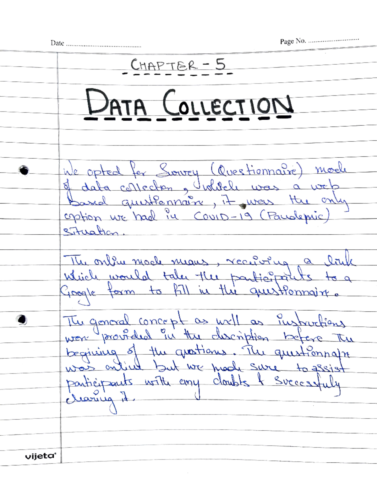 Chapter 5 - Data collection - Page No. .. *******. Date ...