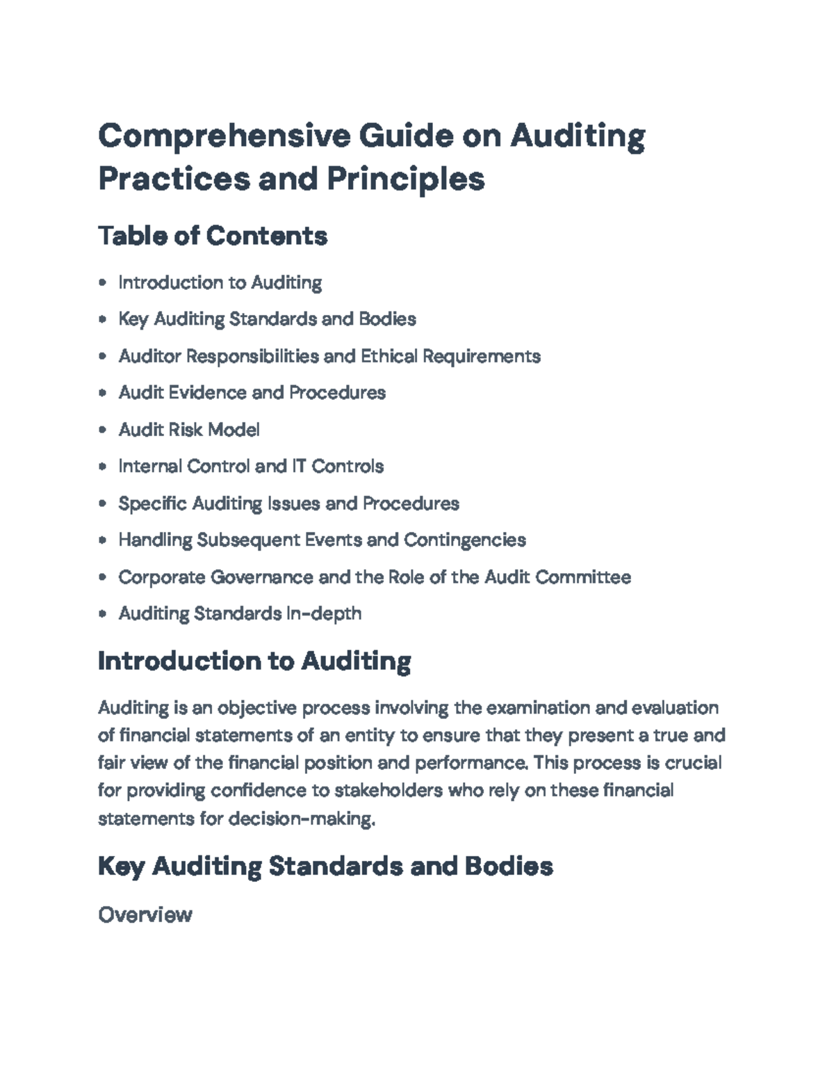 Comprehensive Guide to Auditing Practices and Principles (AUD 101 ...