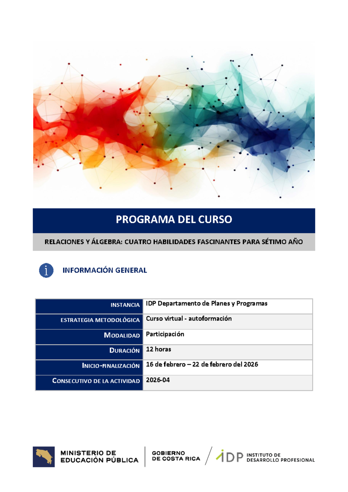 Programa del Curso IDP: Relaciones y Álgebra para Séptimo Año - Studocu