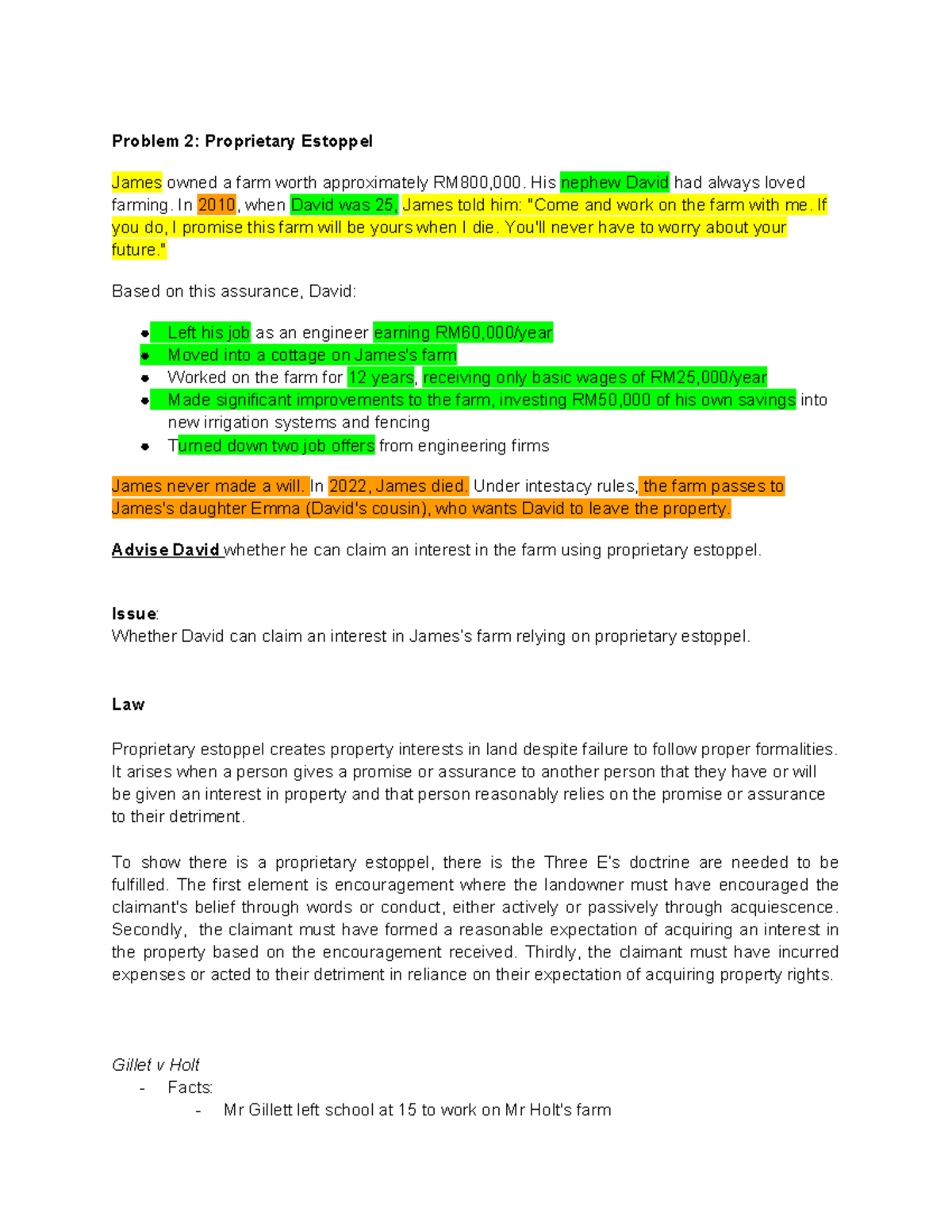 Tutorial 2: Proprietary Estoppel Analysis and Case Applications - Studocu