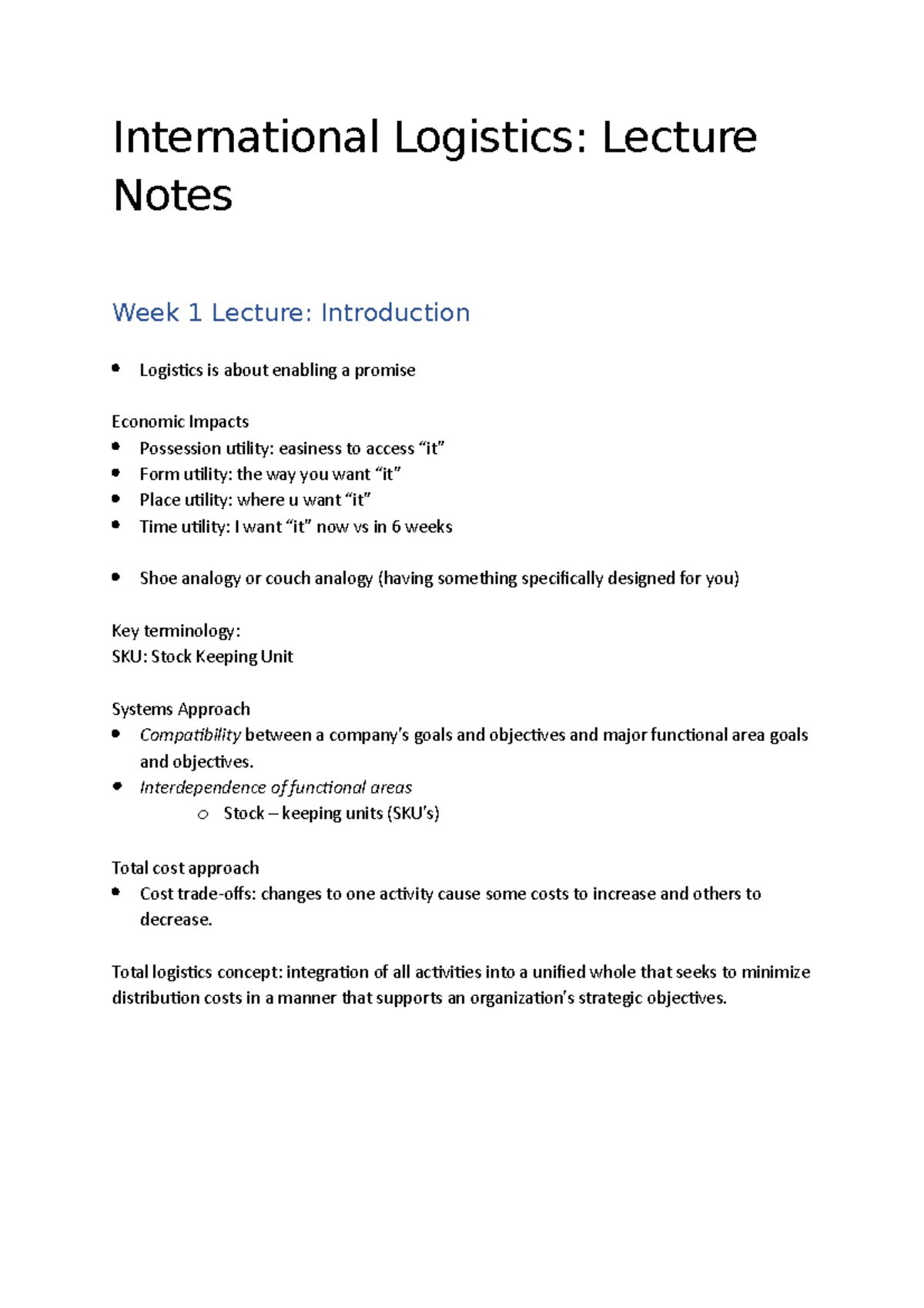 AMB303 Lecture Notes: Logistics & Inventory Management Overview - Studocu