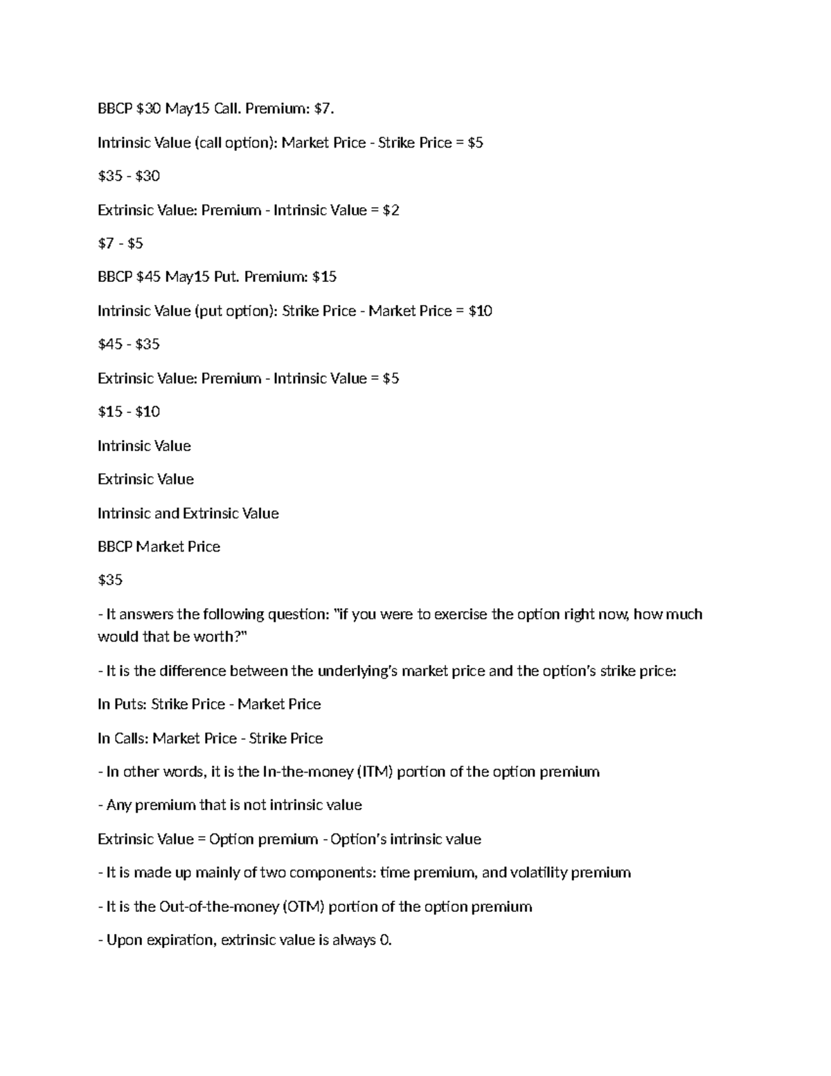 BBCP May15 Options: Intrinsic & Extrinsic Value Analysis - Studocu