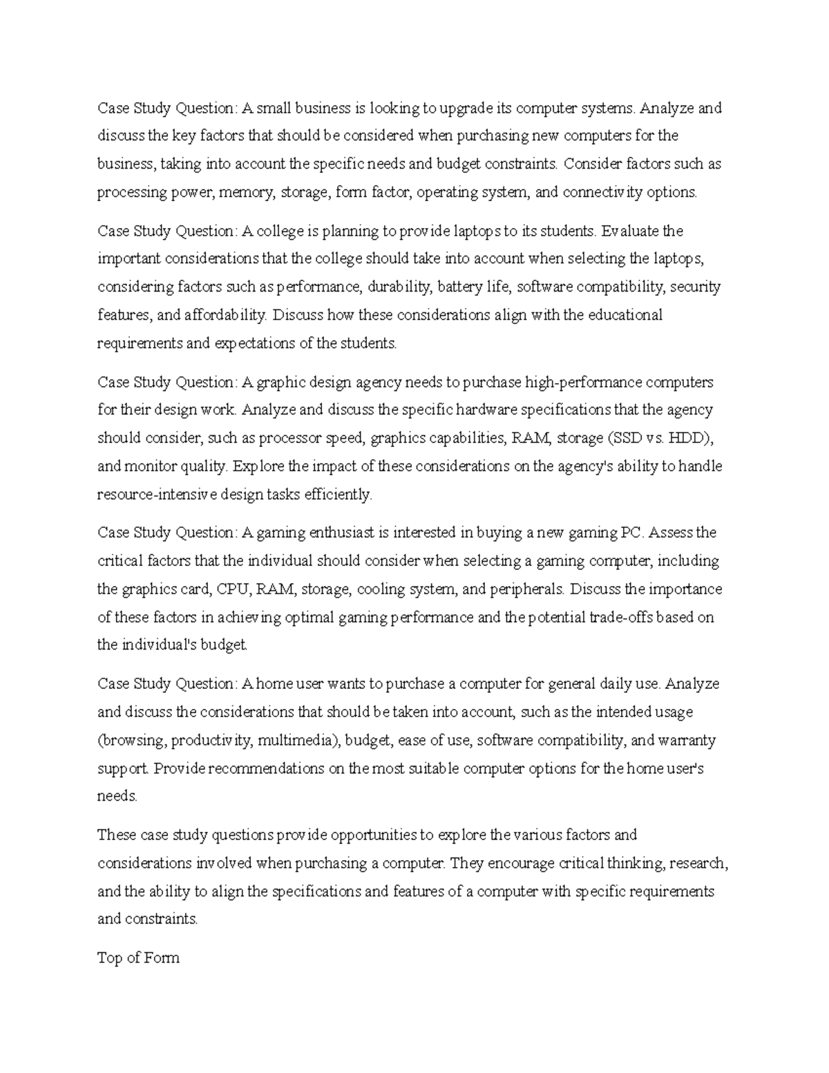 Case Study: Key Considerations for Computer Purchases - Studocu