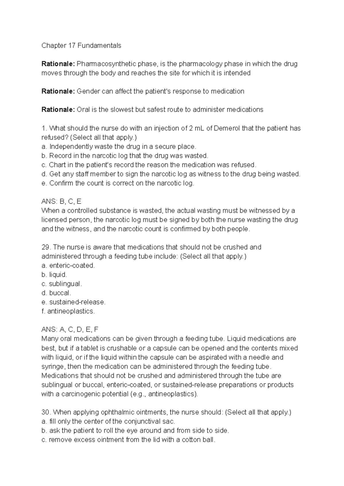 NUR 101 Chapter 17: Fundamentals of Medication Administration - Studocu