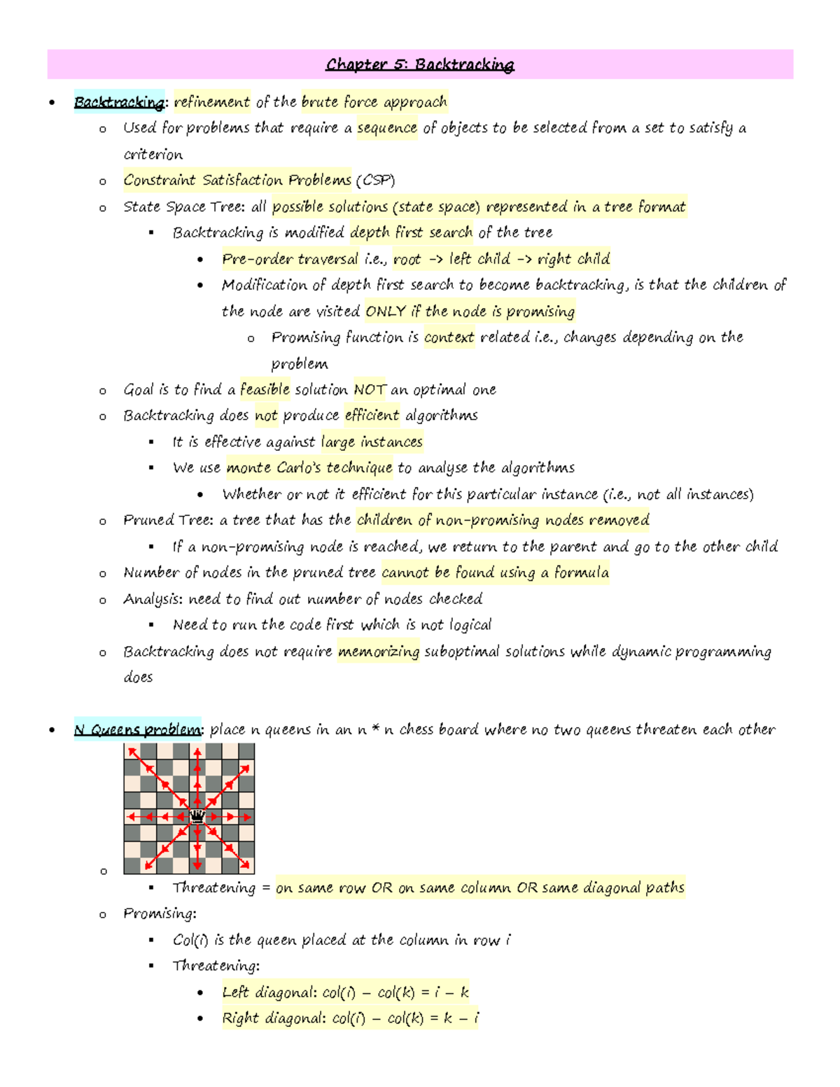 CH 5 - Final Exam Study Notes on Backtracking Algorithms - Studocu