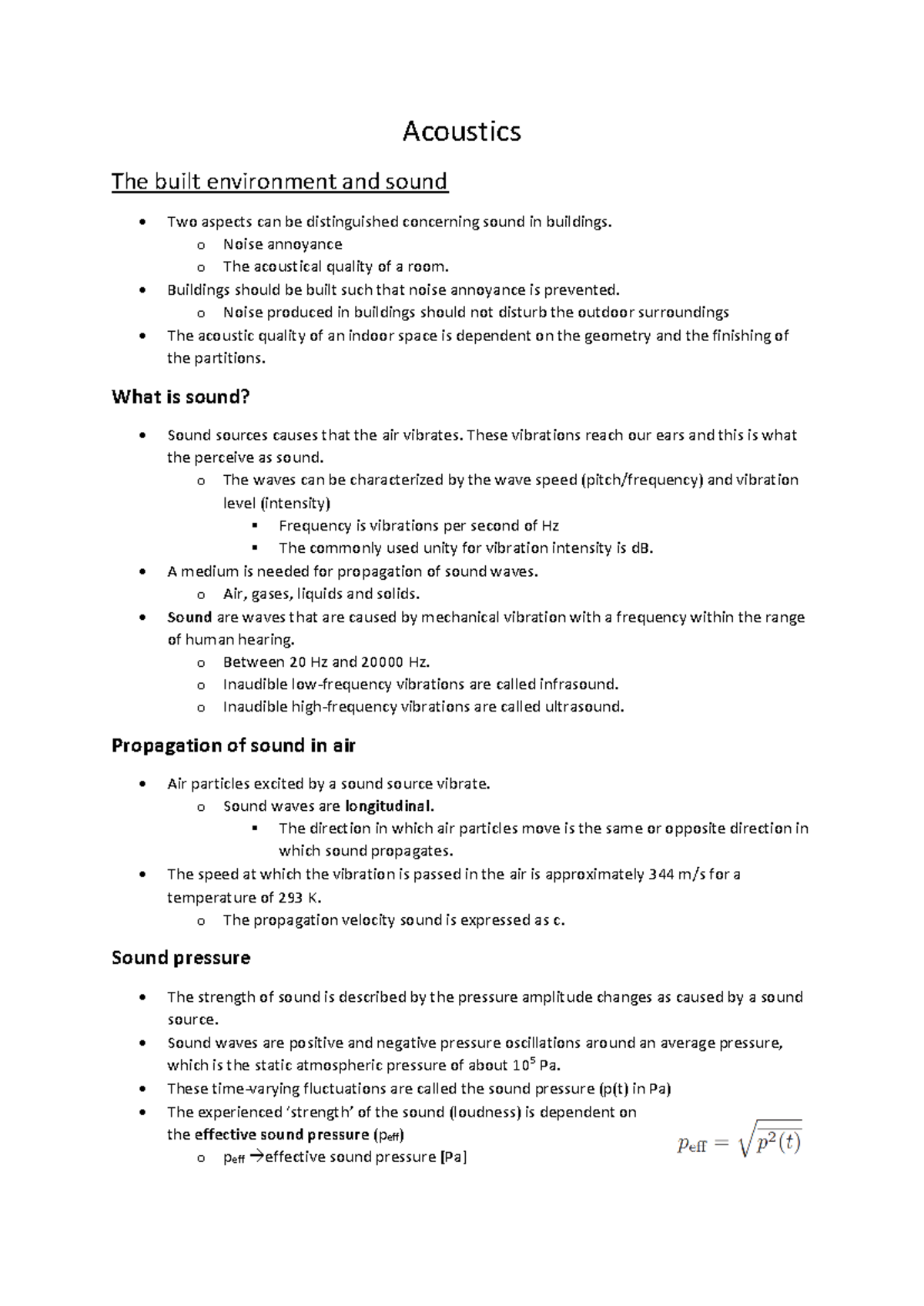 Acoustics Samenvatting: Key Concepts and Principles Explained - Studeersnel