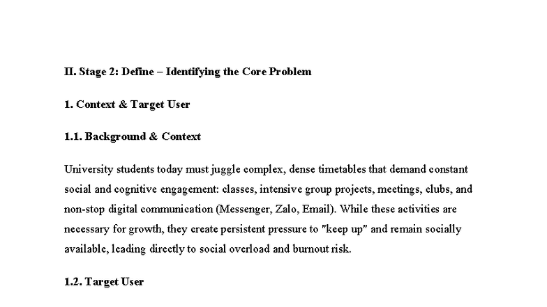 Stage 2: Defining Core Problems for University Students - Midterm - Studocu