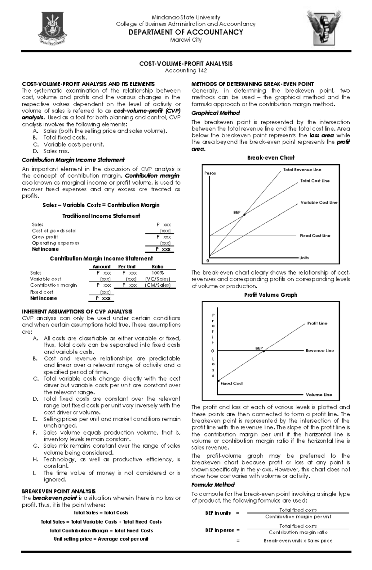 Accounting 142: Cost Volume Profit (CVP) Analysis Overview - Studocu