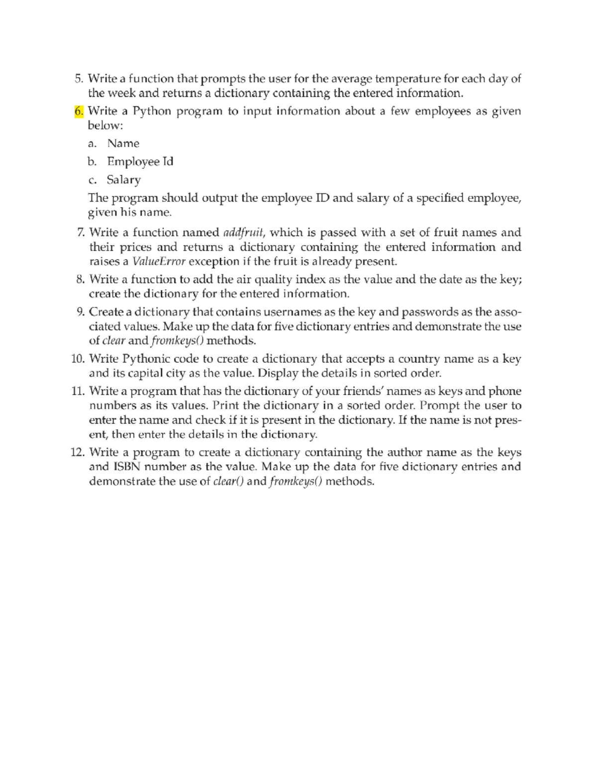 Chuong 7 - Python Functions and Dictionaries Programming Exercises ...