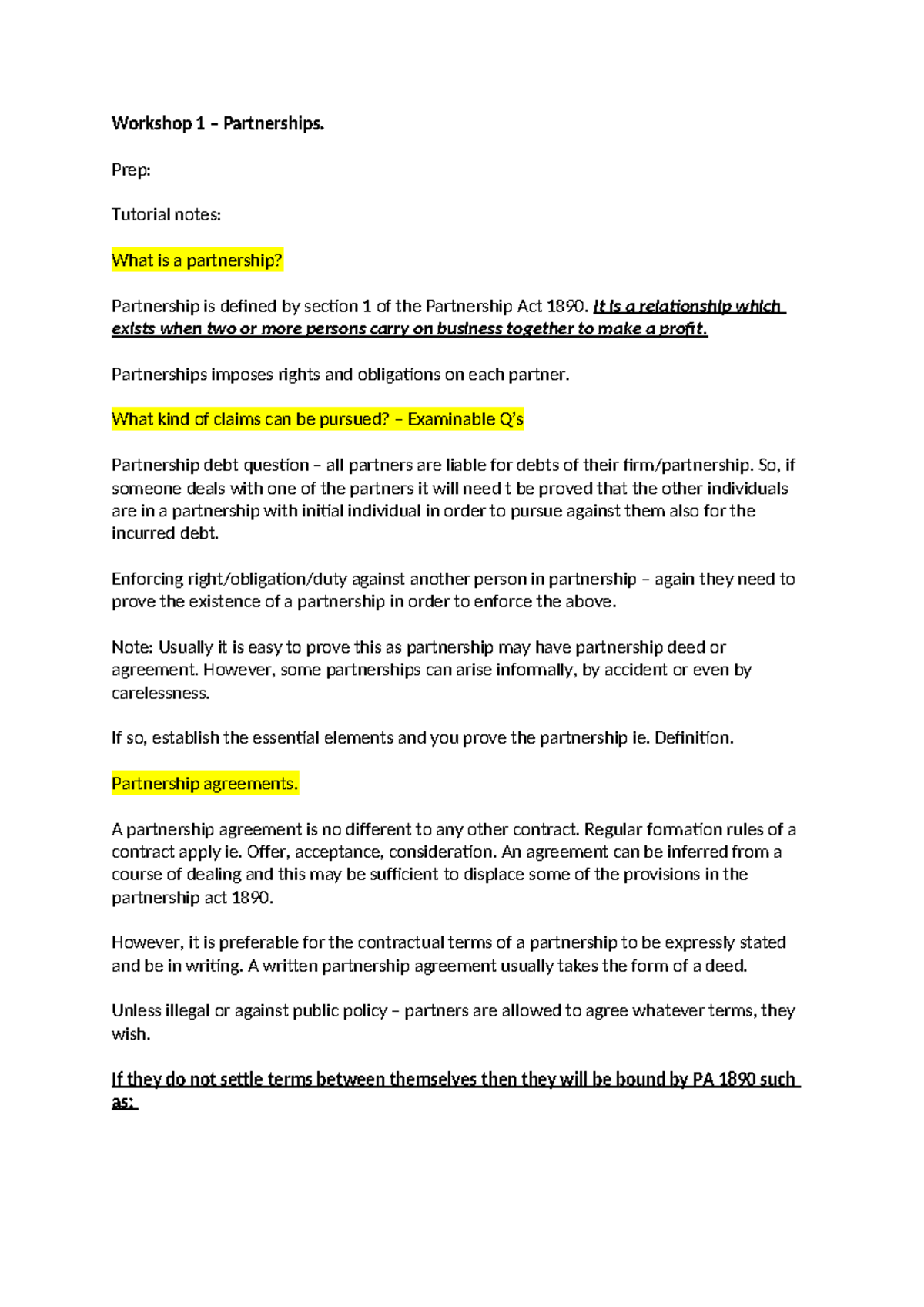 Partnerships 101: Essential Notes for Workshop 1 Tutorial - Studocu