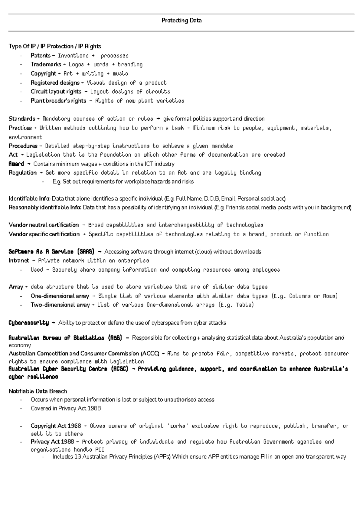 IDT - HSC Notes: Comprehensive Overview of IP Rights and Data ...
