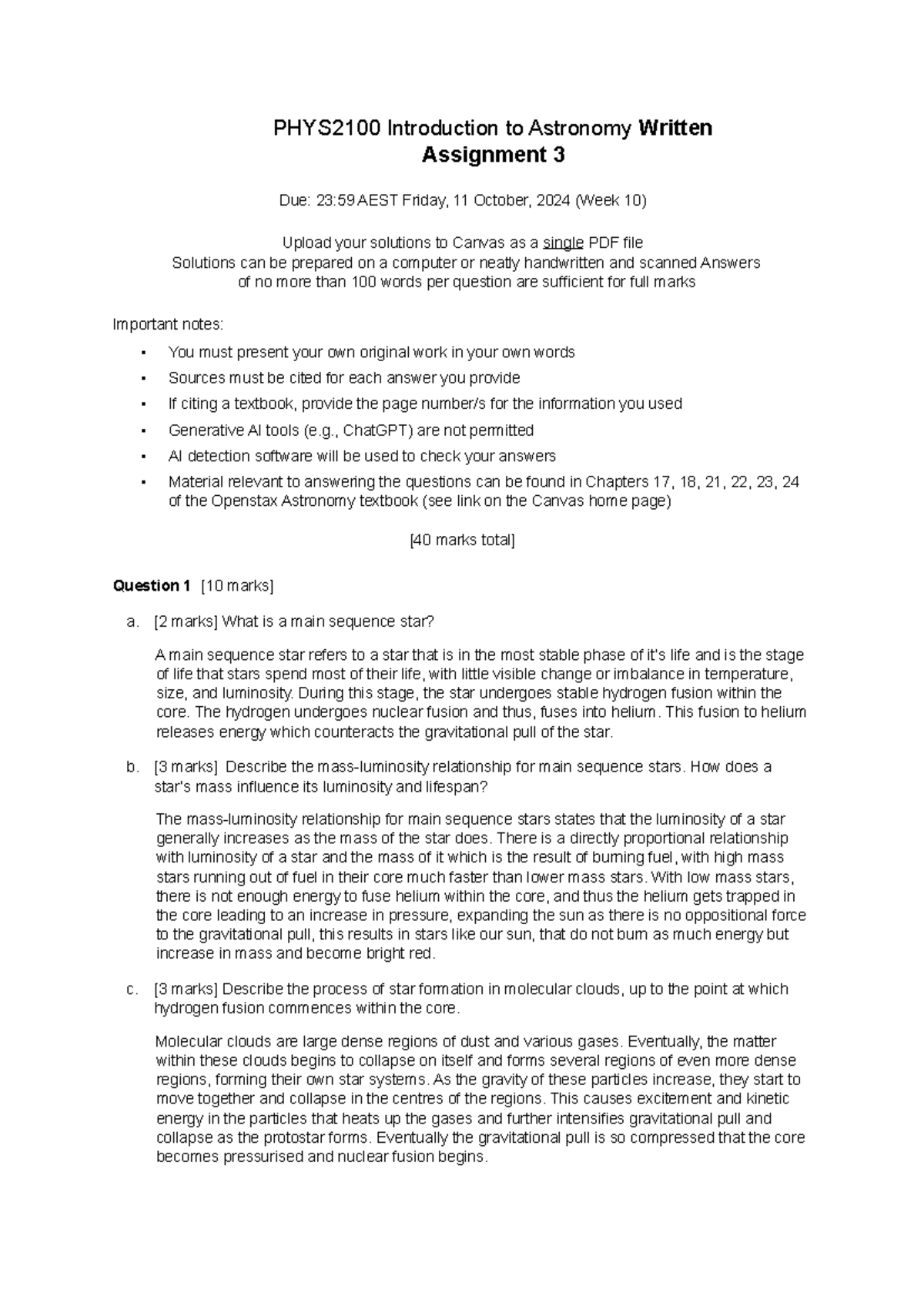 PHYS2100 Astronomy Written Assignment 3: Key Concepts and Questions ...