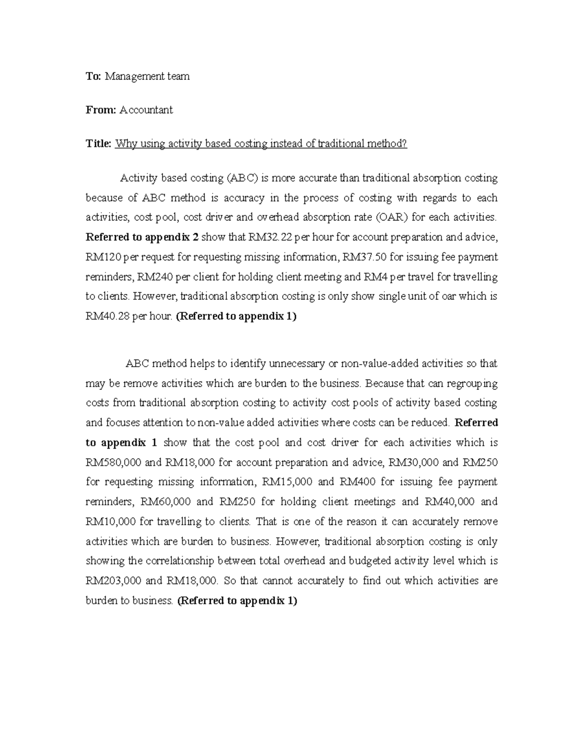 ABC vs Traditional Costing: A Comparative Report for Management - Studocu