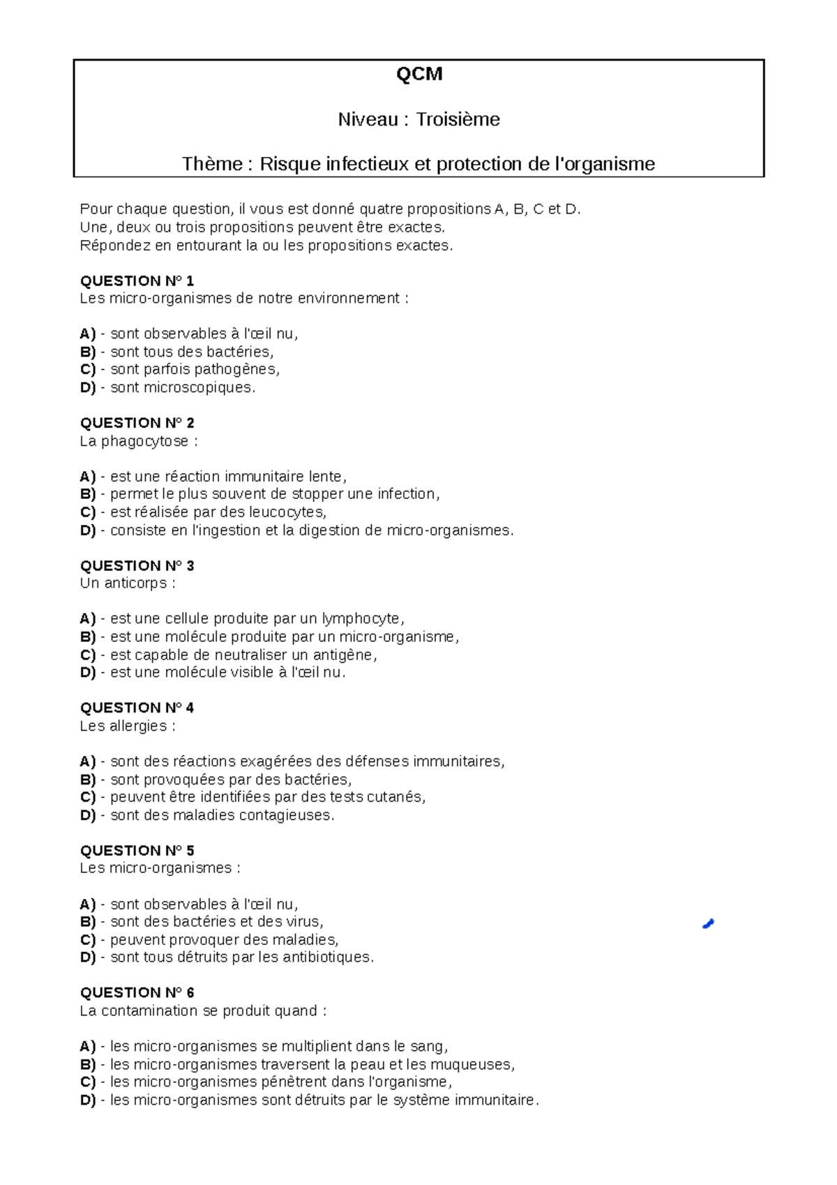 Quizlet Système Immunitaire : Quiz et fiches