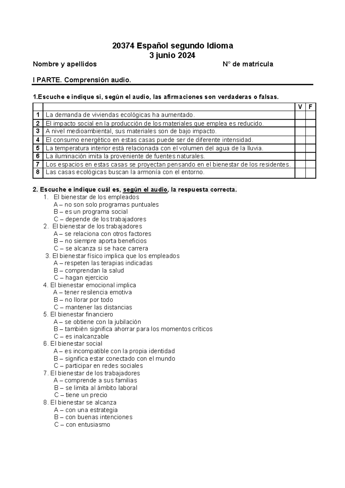 20374 Español Segundo Idioma: Comprensión Auditiva y Expresión Escrita ...