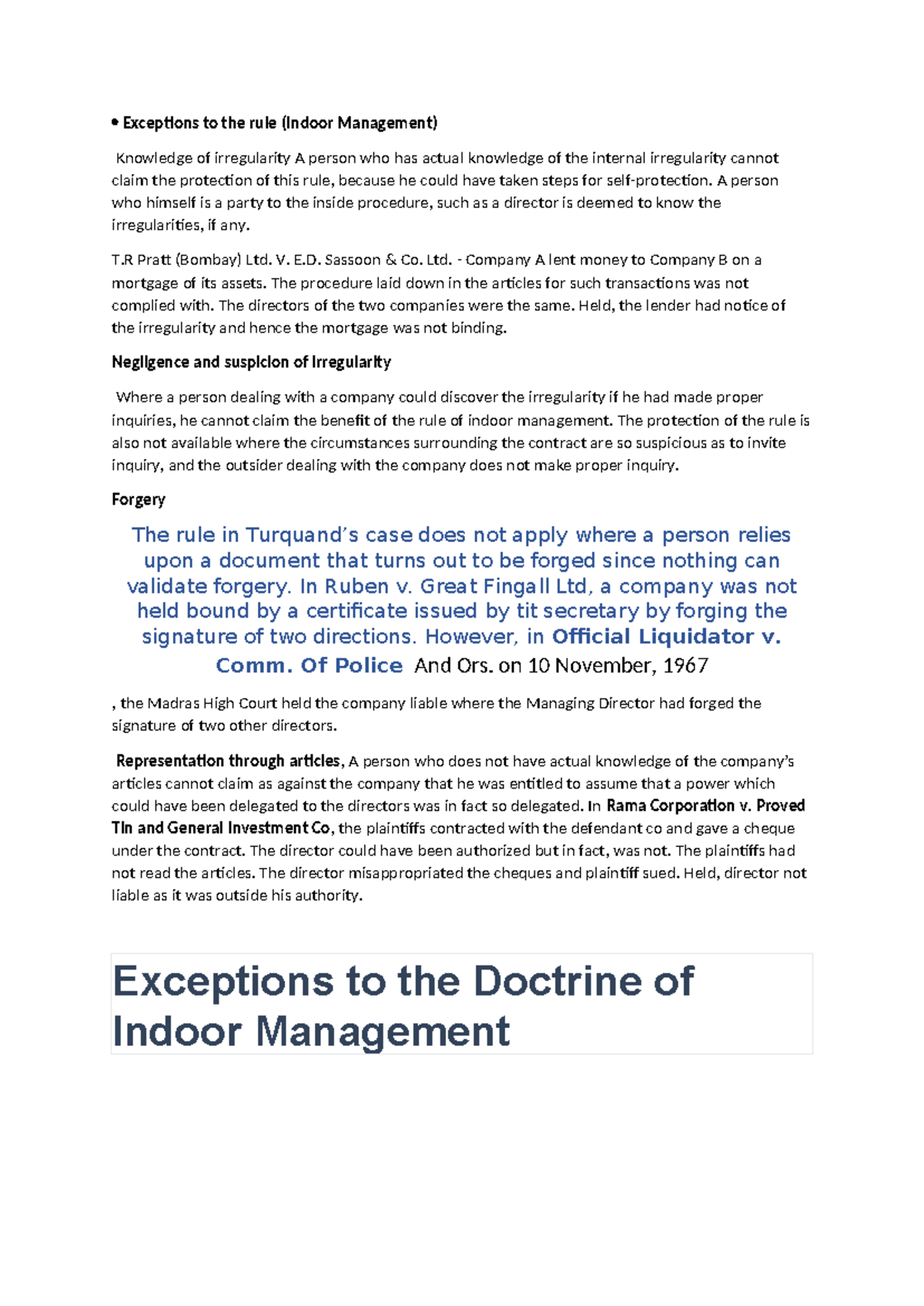 Exceptions to the Indoor Management Rule: Important Judicial ...
