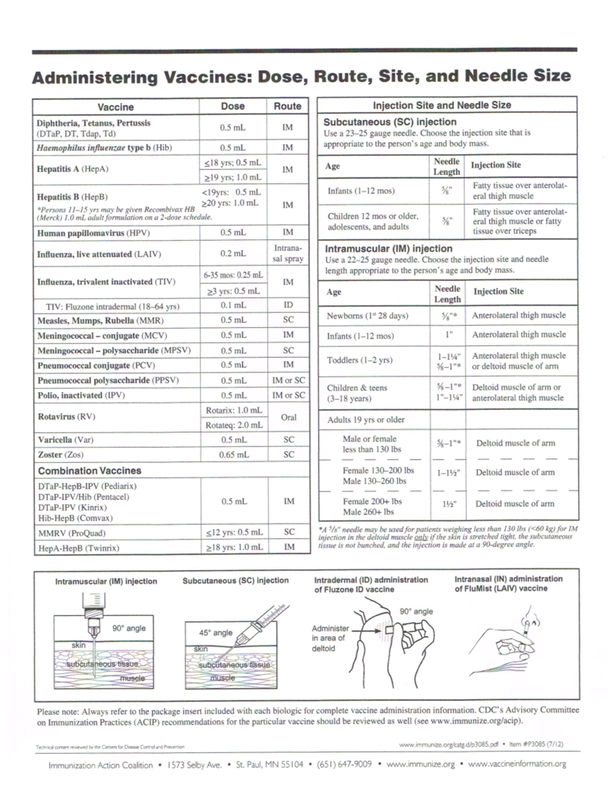 Clinical Injection Reference for Vaccine Needle Gauges - Studocu