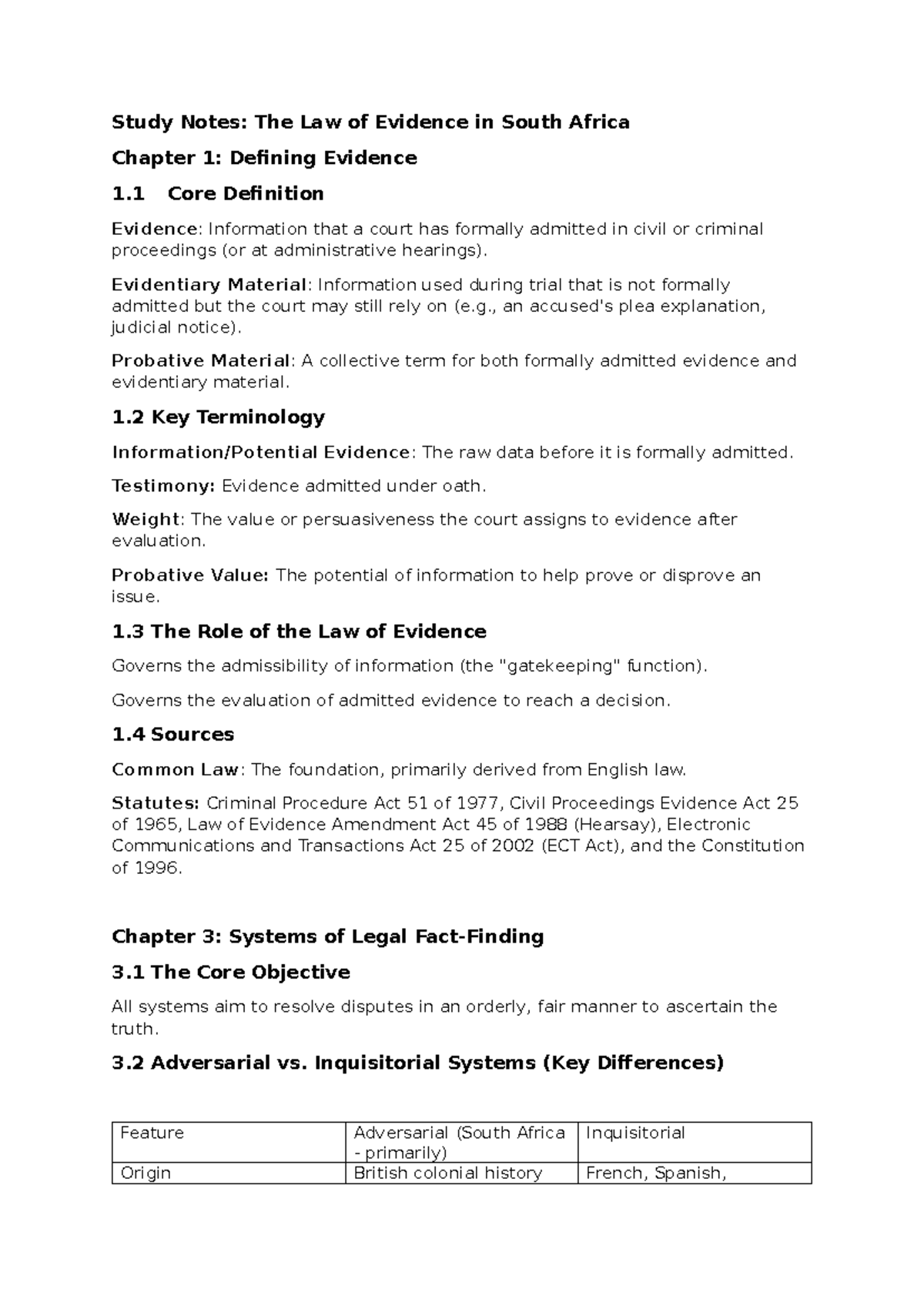 Study Notes: The Law of Evidence in South Africa (INQ 101) - Studocu