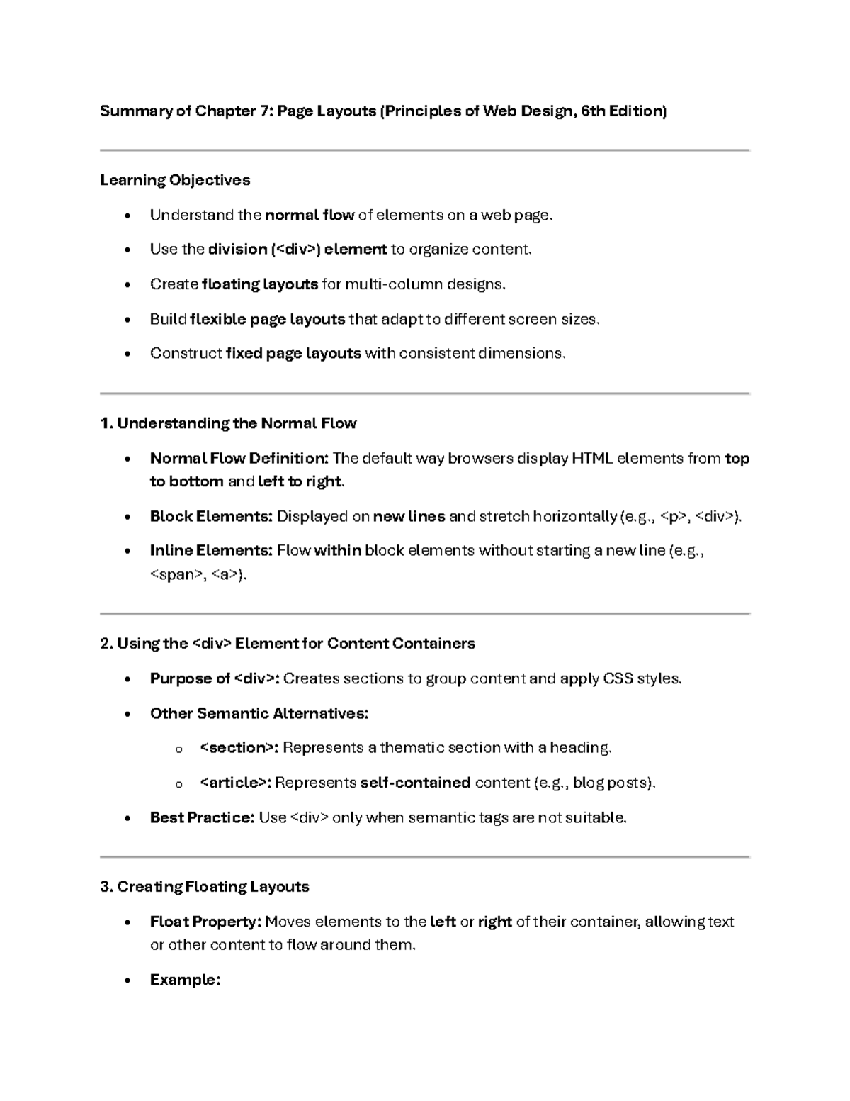 Chapter 7 Revision Notes: Page Layouts in Web Design (Principles of Web ...