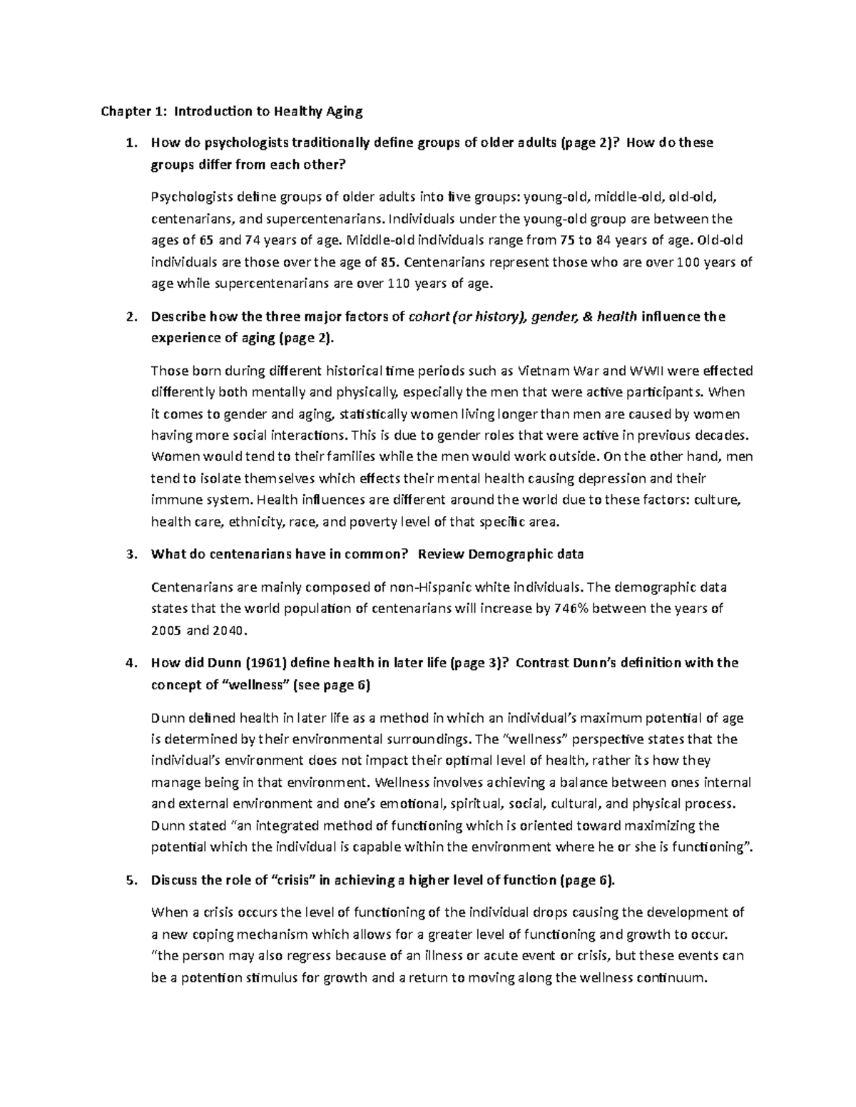 Chapter 1 Assignment - Chapter 1: Introduction to Healthy Aging 1. How ...
