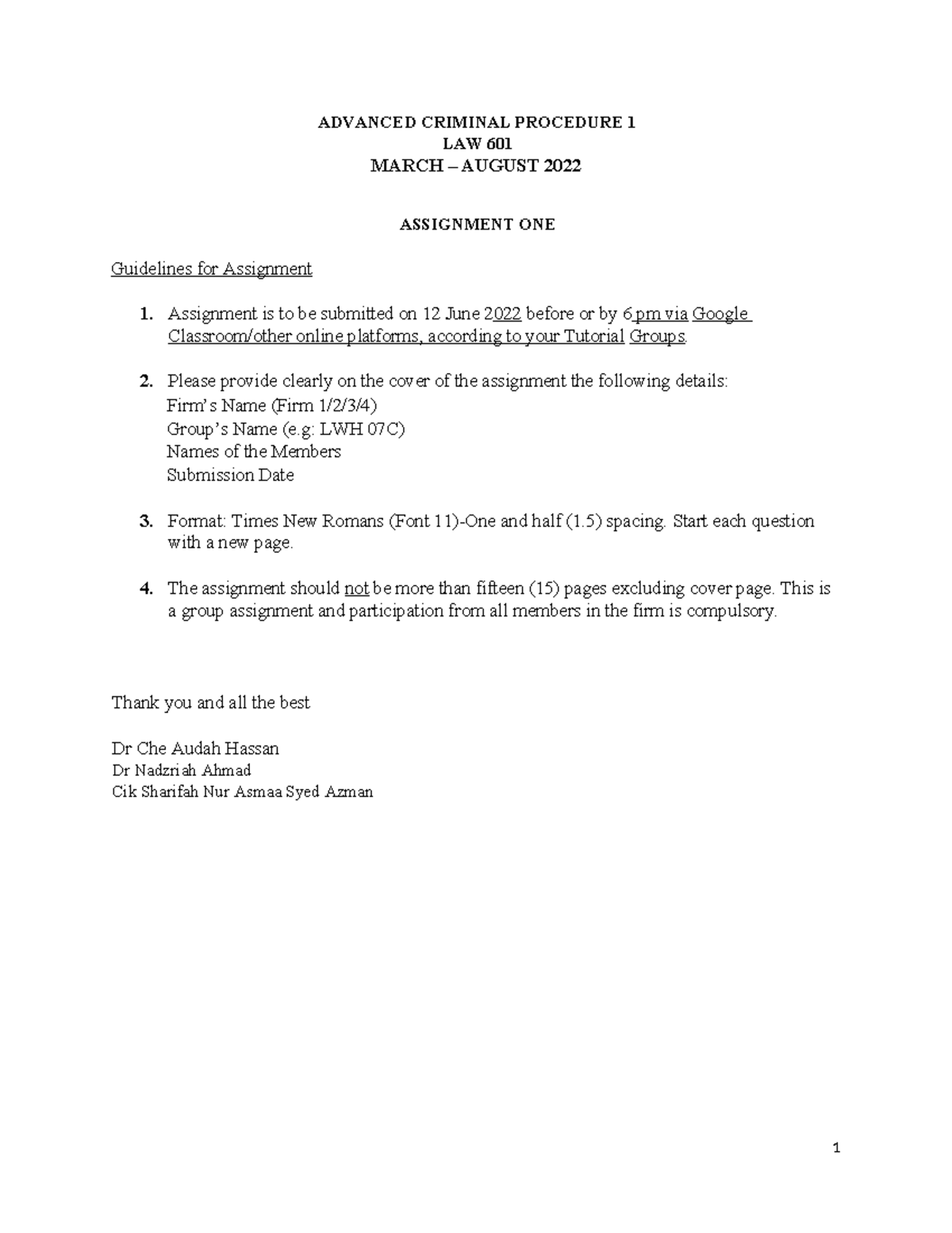 Tutorial 9- past year question - ADVANCED CRIMINAL PROCEDURE 1 LAW 601 ...