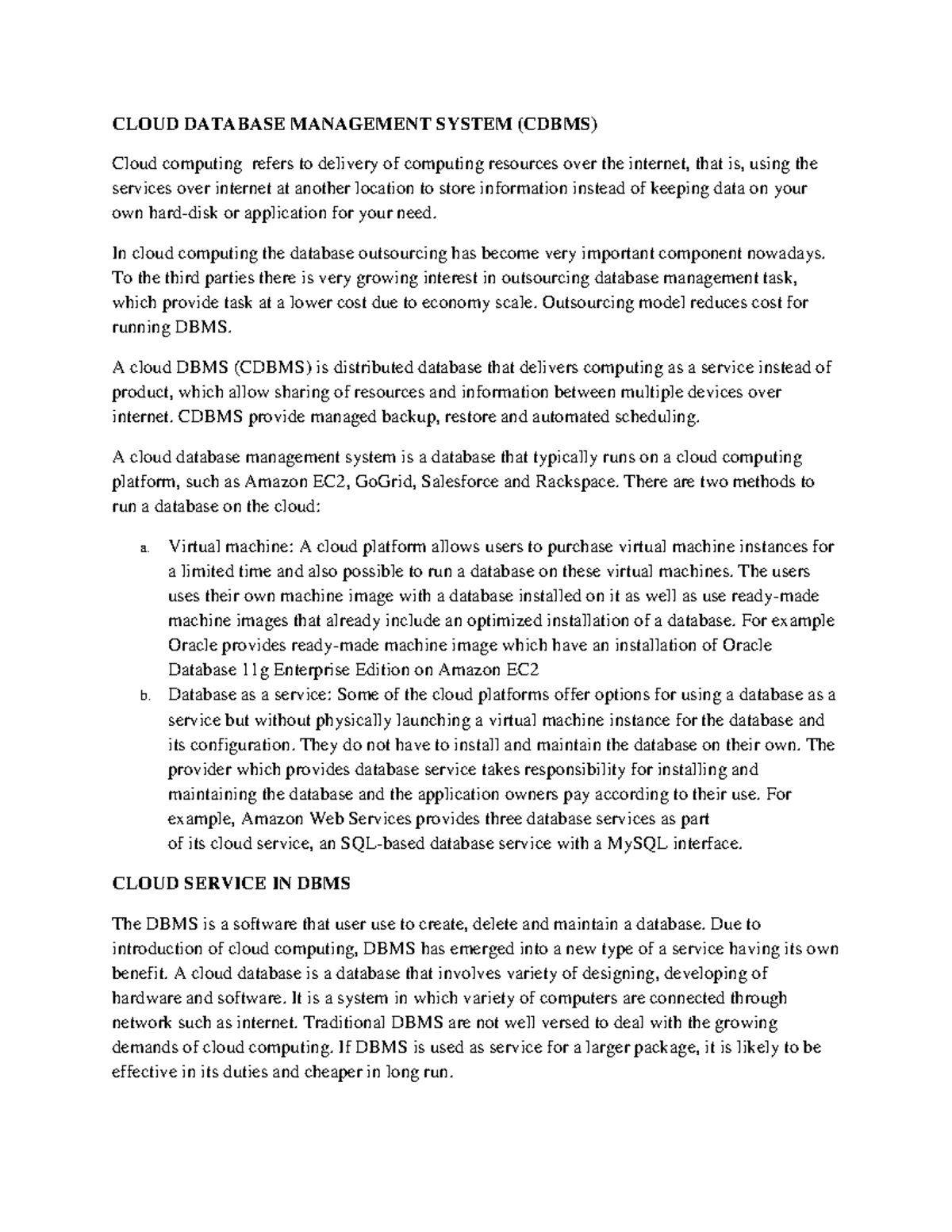CDBMS: Overview, Benefits, and Challenges of Cloud Databases - Studocu