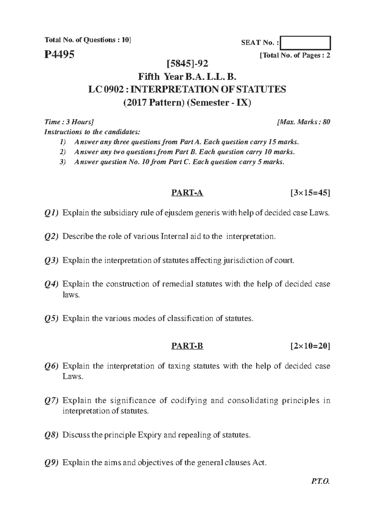B.A. LL.B. LC 0902: Interpretation of Statutes Exam Questions - Studocu