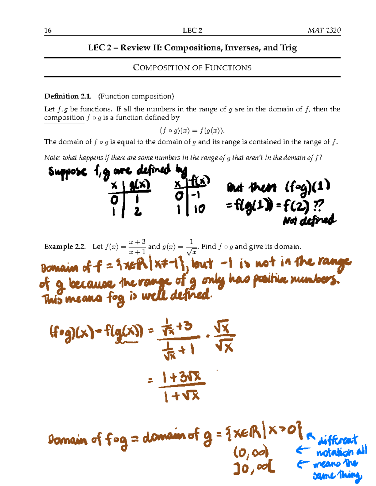 MAT 1320 LEC 2 Review II: Functions, Inverses, and Trigonometry - Studocu