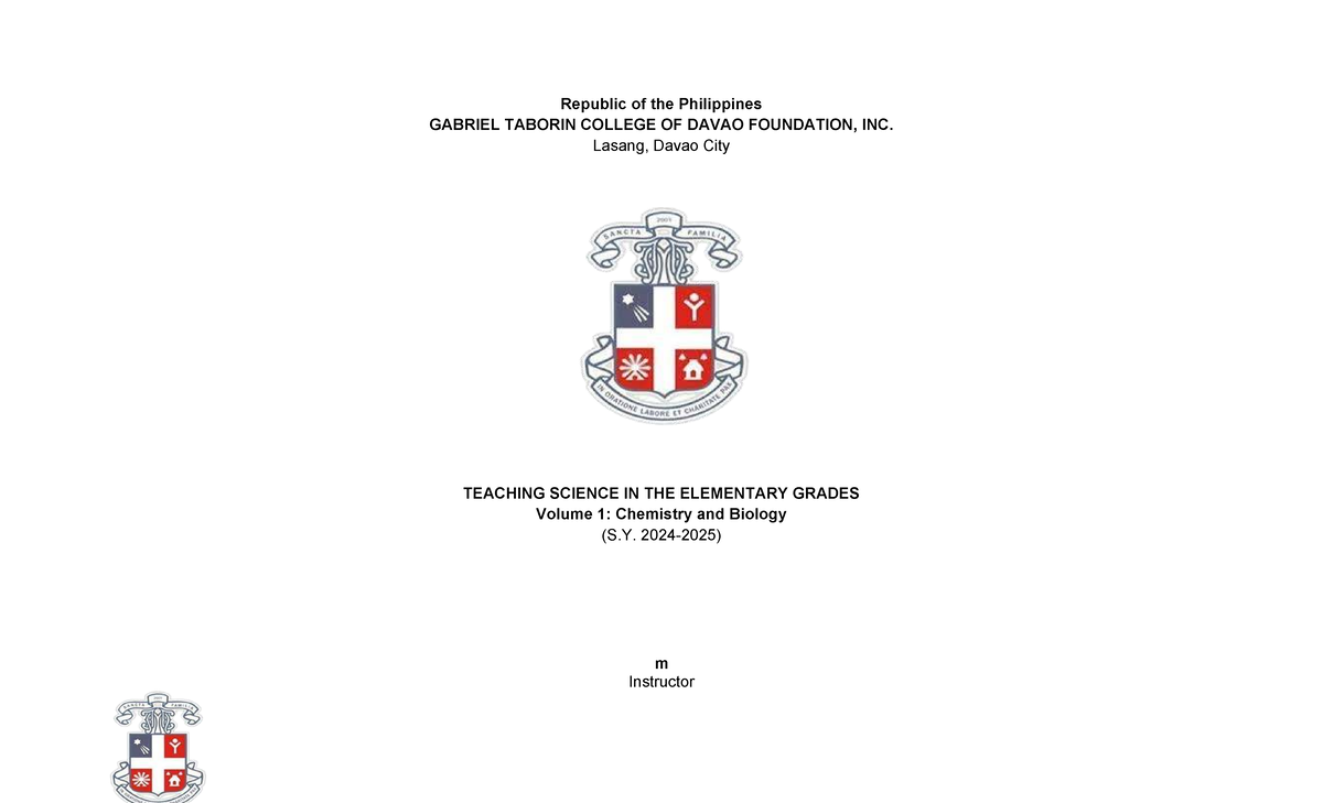 Syllabus - Teaching Science in Elementary Grades (Sci 1) Volume 1 ...
