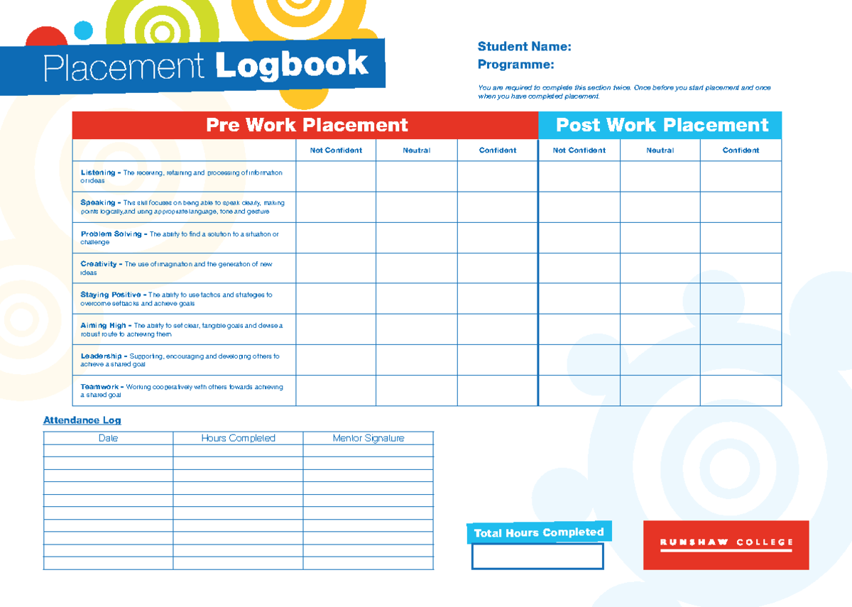 Placement Logbook: Pre and Post Work Placement Reflections - Studocu