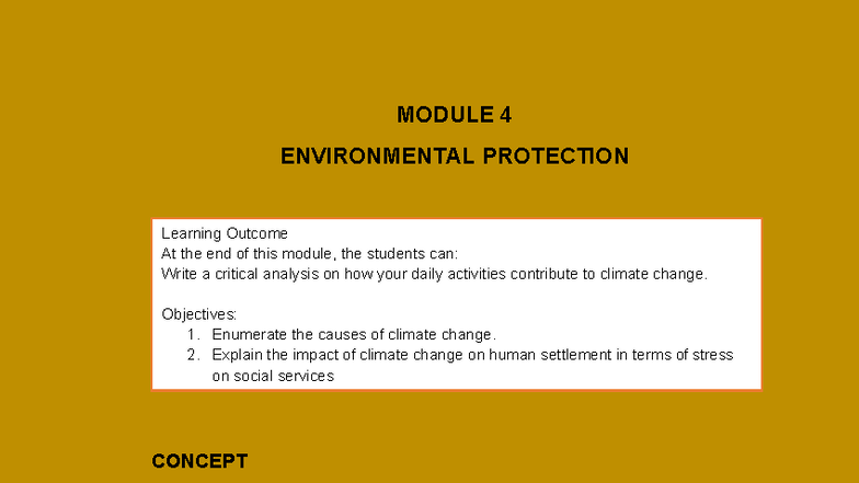 MODULE 4: ENVIRONMENTAL PROTECTION & CLIMATE CHANGE IMPACT - Studocu