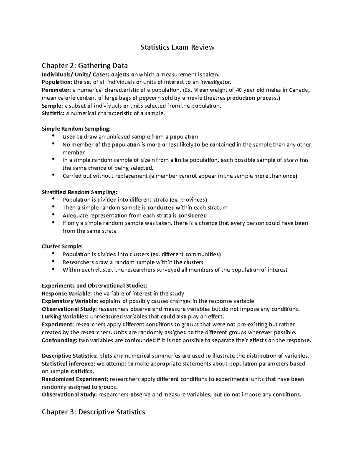 STAT 201: Comprehensive Statistics Exam Review Notes - Studocu