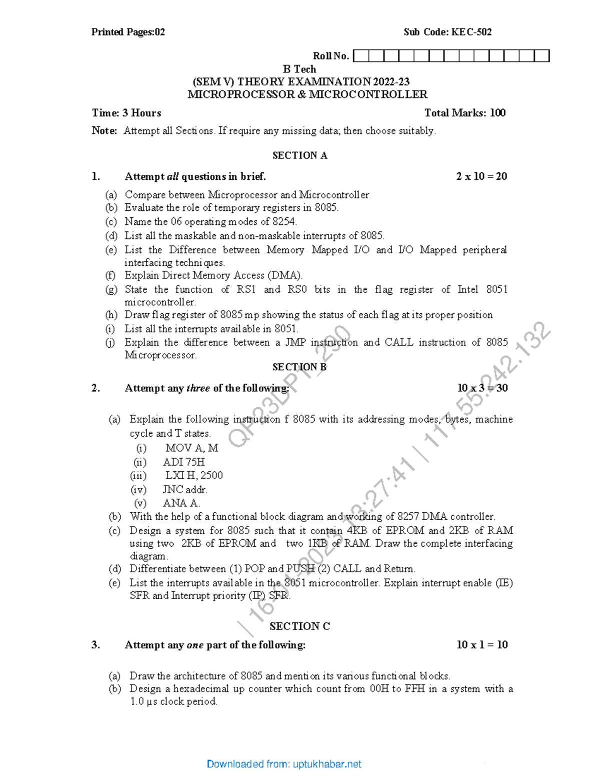 Microprocessor and Microcontroller KEC502 Final Exam Notes - Studocu