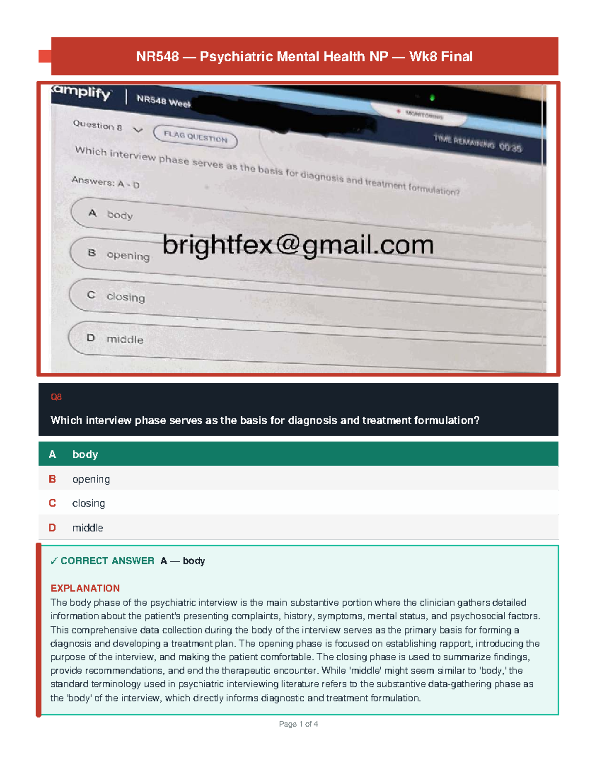 NR548 Psychiatric Mental Health NP Wk8 Final Exam Q&A - Studocu